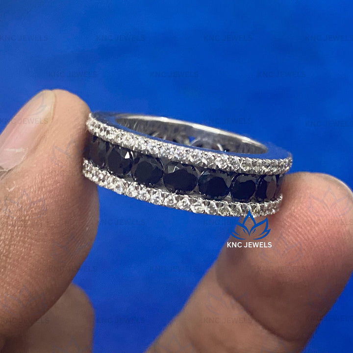 Black Moissanite Sterling Silver Mens Eternity Band
