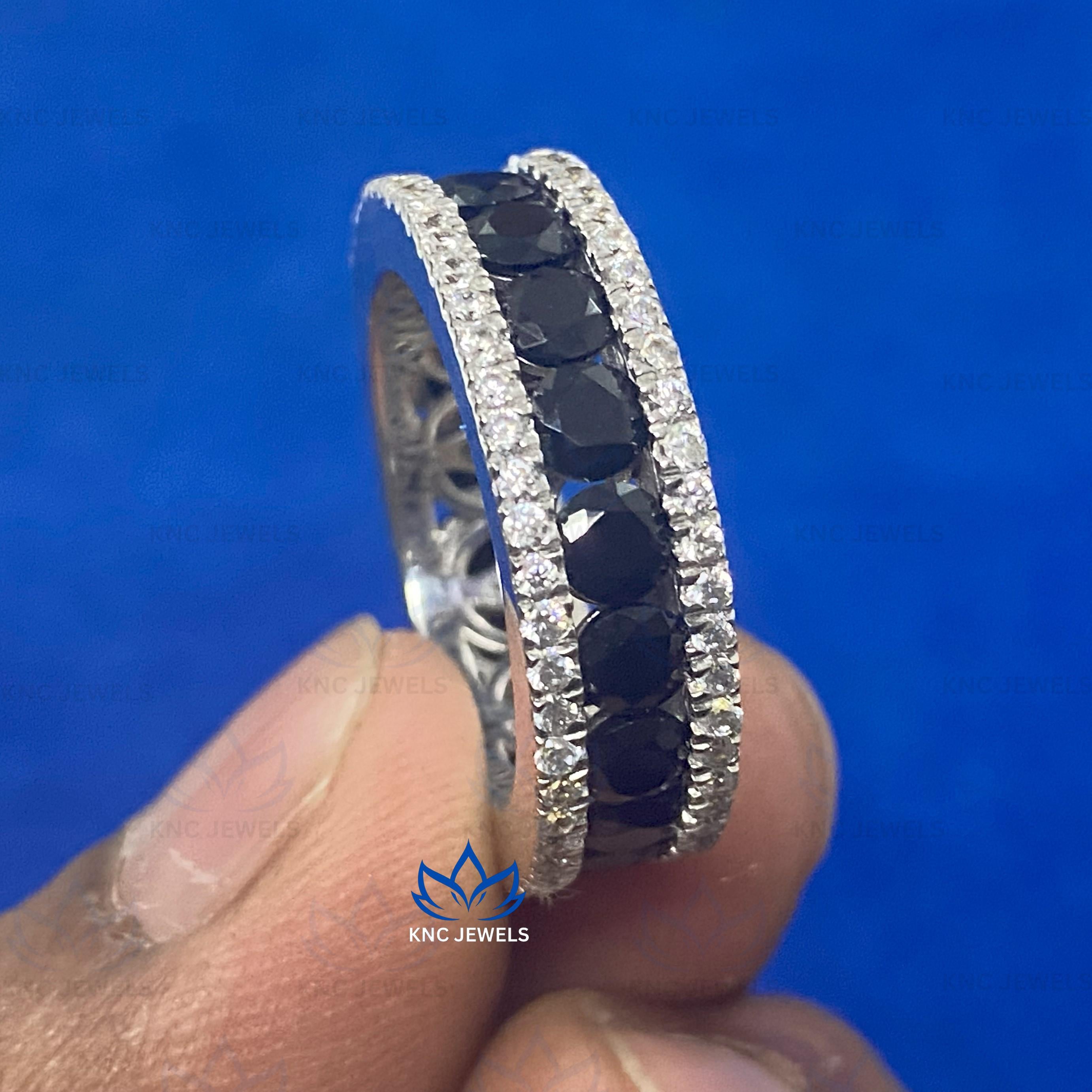 Black Moissanite Sterling Silver Mens Eternity Band