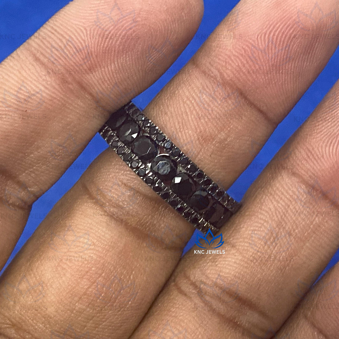 Black Moissanite Eternity Band: Sterling Silver Anniversary Ring