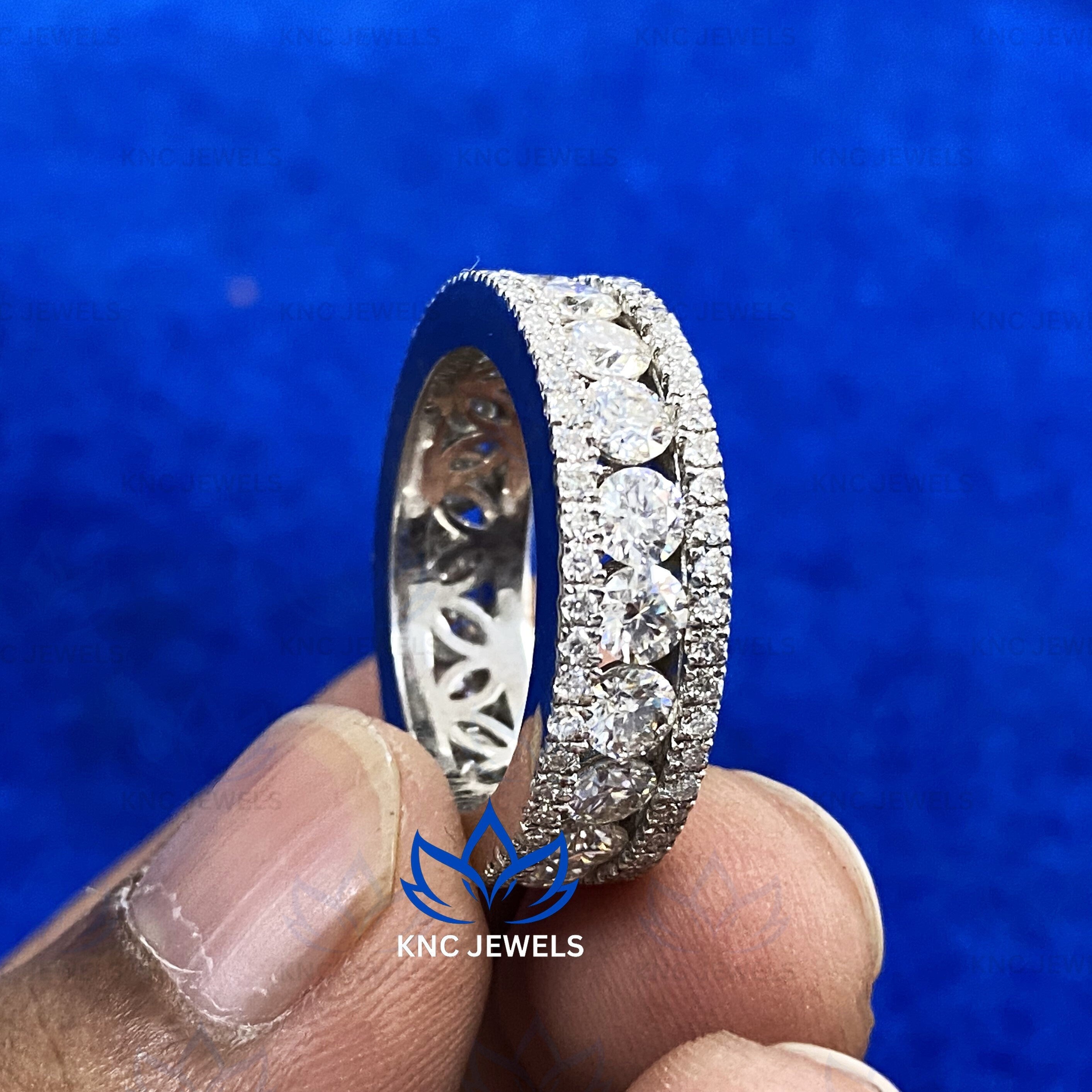 Moissanite Full Eternity Wedding Band 14K White Gold Ring Round Cut VVS1 Stackable Bridal Anniversary Ring Custom Size Gift For Her