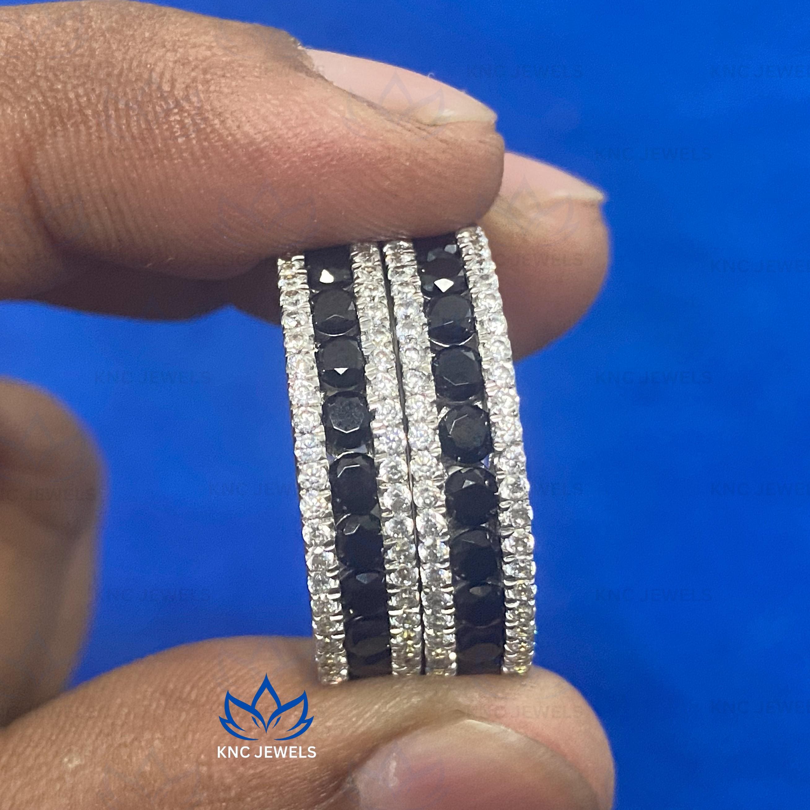 Lab Grown Diamond & Black Moissanite Eternity Band: Black Plated 925 Sterling Silver