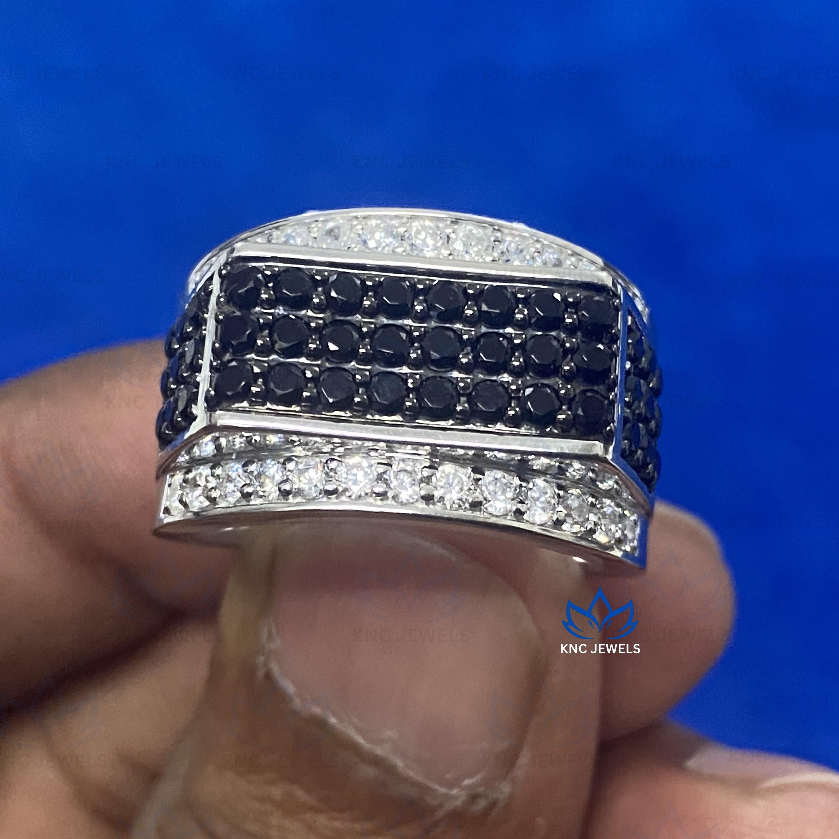 Black Moissanite Men's Ring: Lab Grown Diamond Five-Row Band