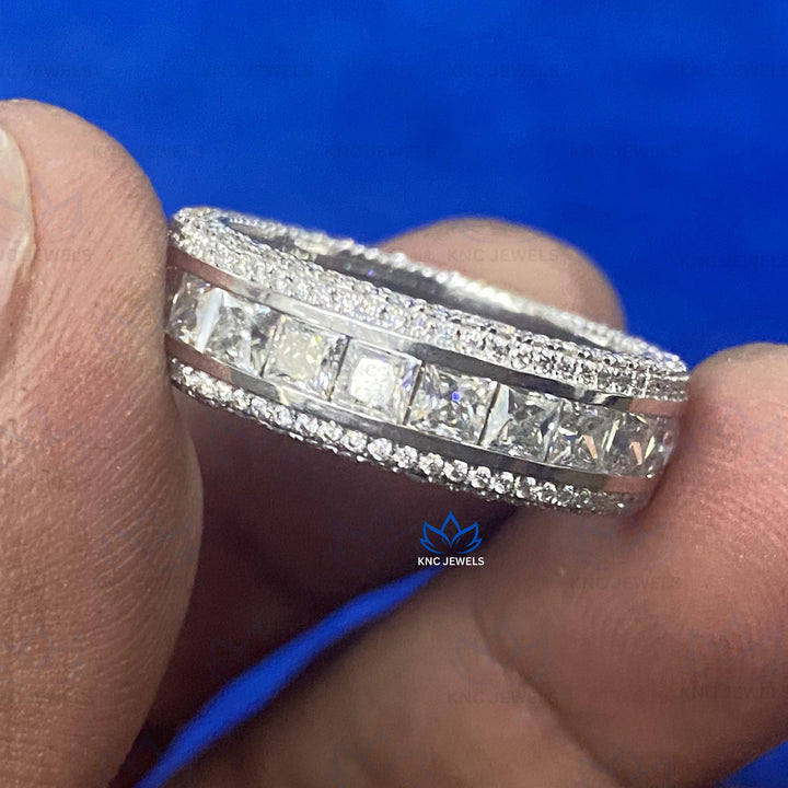 Princess Cut Moissanite Full Eternity Wedding Band 925 Silver VVS1 Stackable Bridal Ring Anniversary Gift for Women