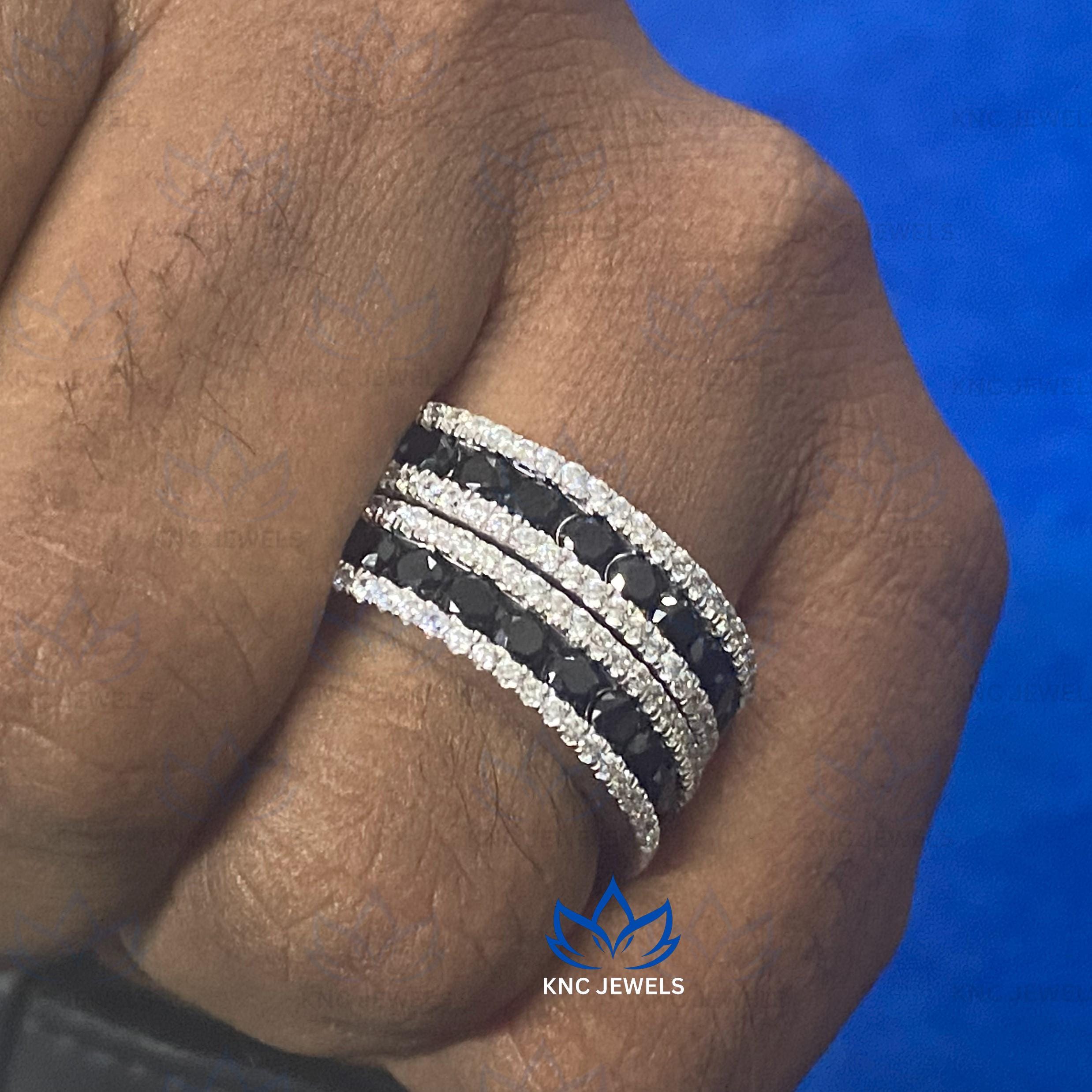 Lab Grown Diamond & Black Moissanite Eternity Band: Black Plated 925 Sterling Silver
