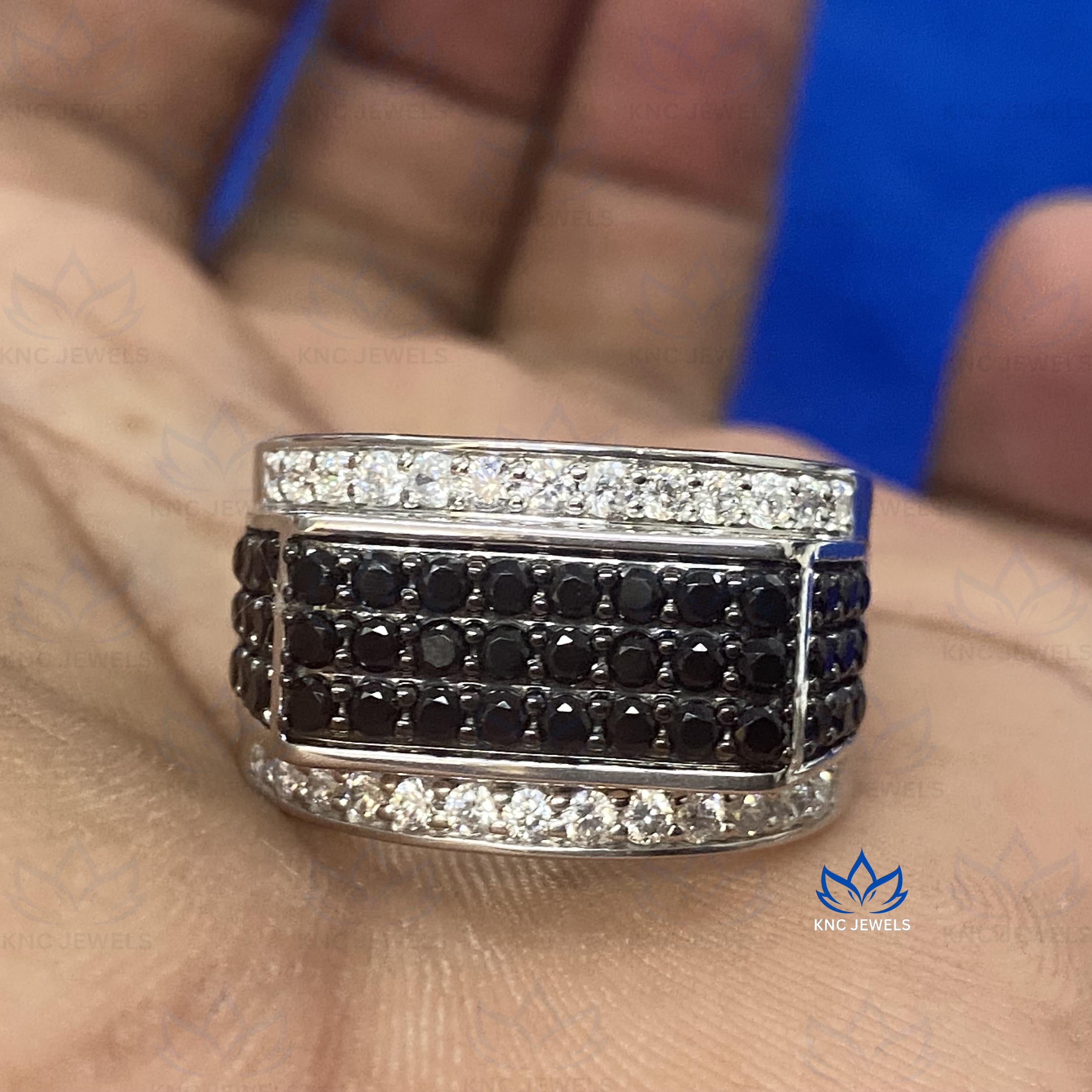 Black Moissanite Men's Ring: Lab Grown Diamond Five-Row Band