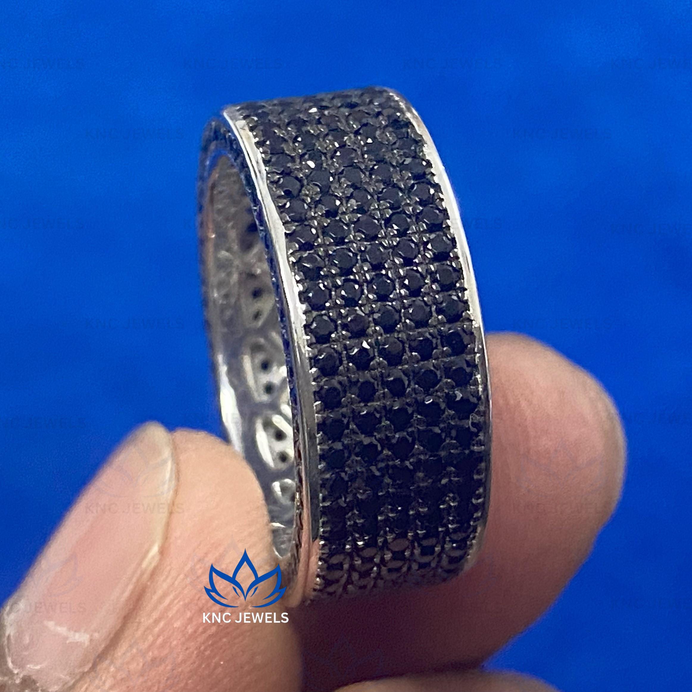 Black Moissanite Wide Band: Mens Five Row Eternity Ring