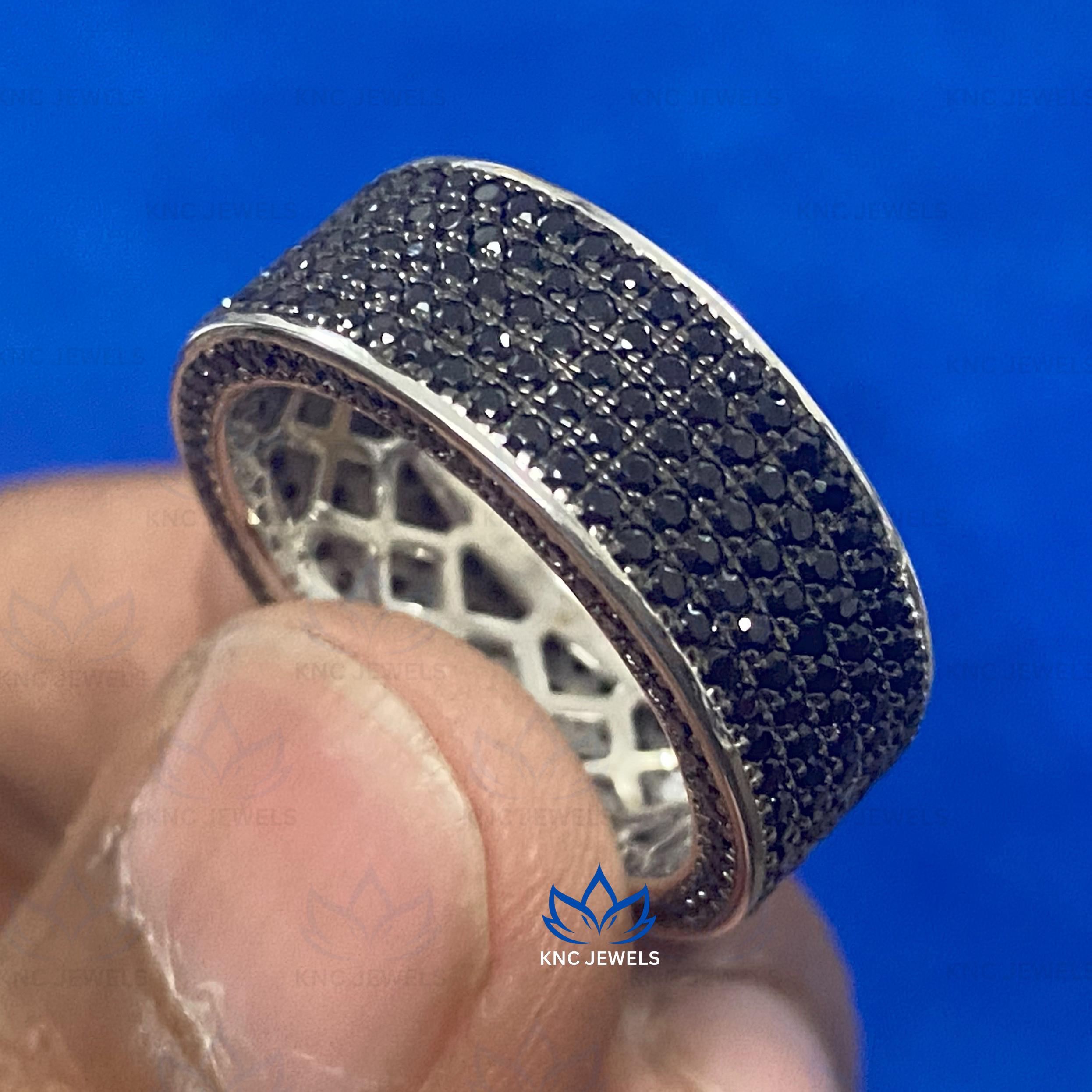 Black Moissanite Wide Band: Mens Five Row Eternity Ring
