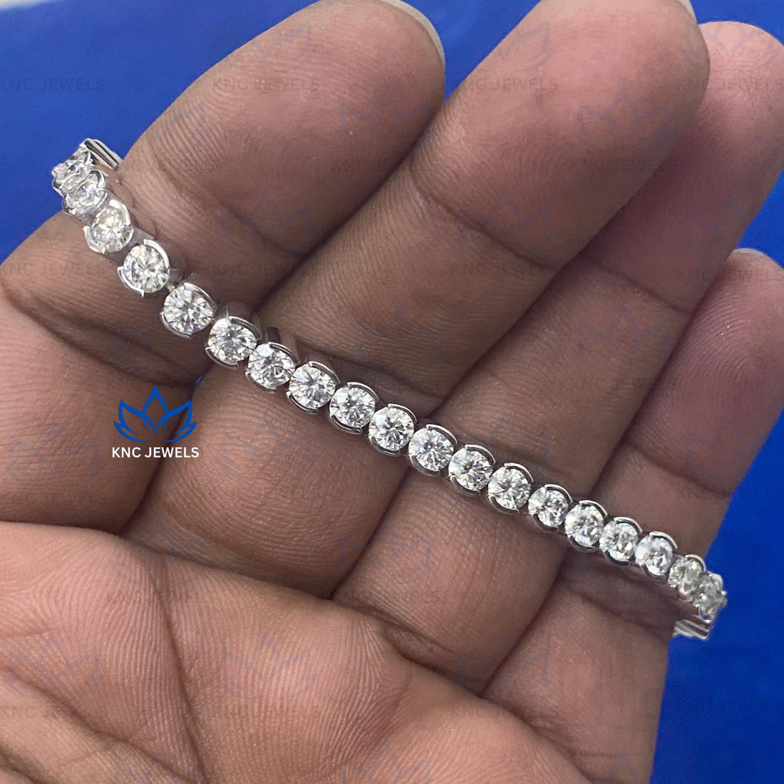 Round Cut Moissanite Tennis Bracelet, Half Bezel Set Diamond Anniversary Gift for Her