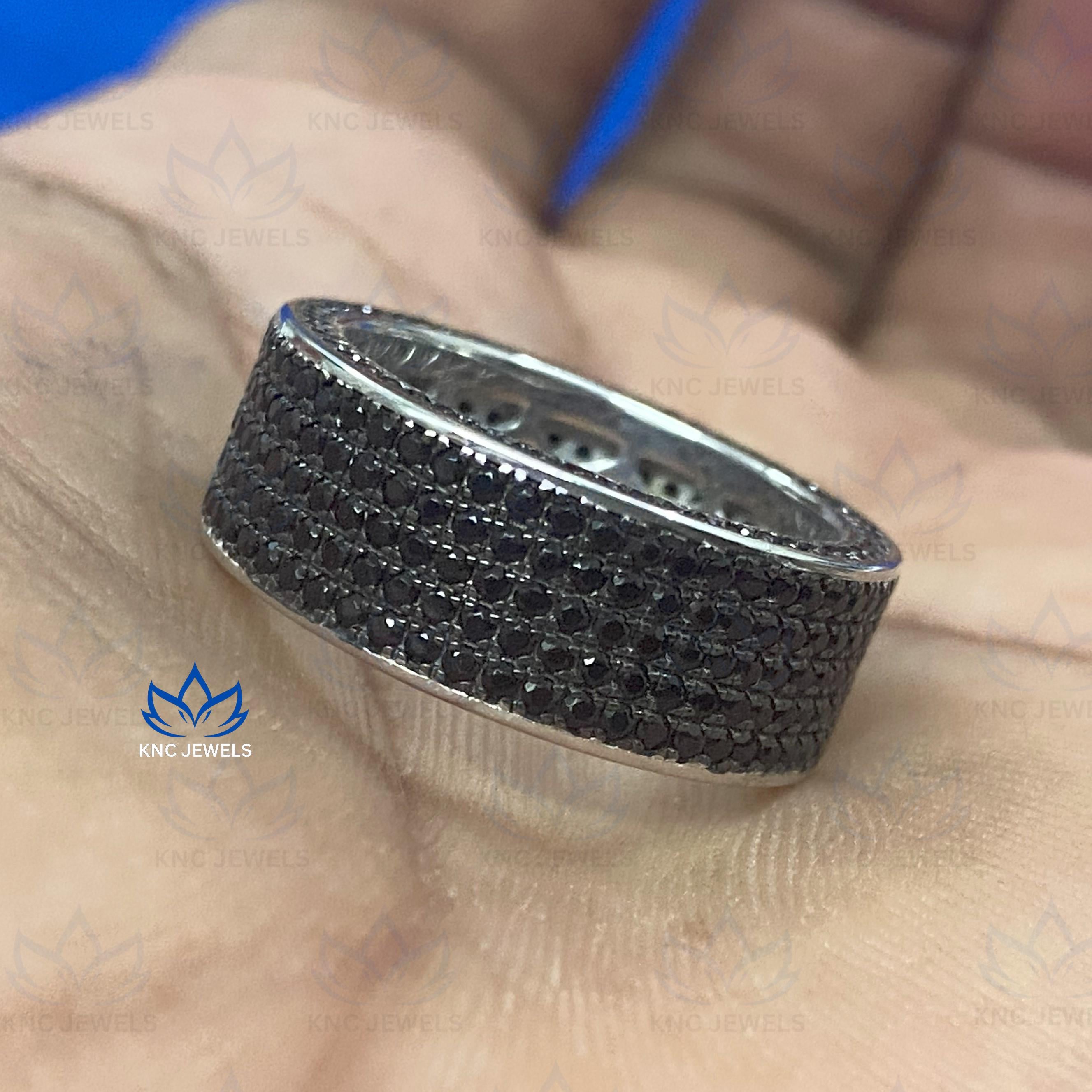 Black Moissanite Wide Band: Mens Five Row Eternity Ring