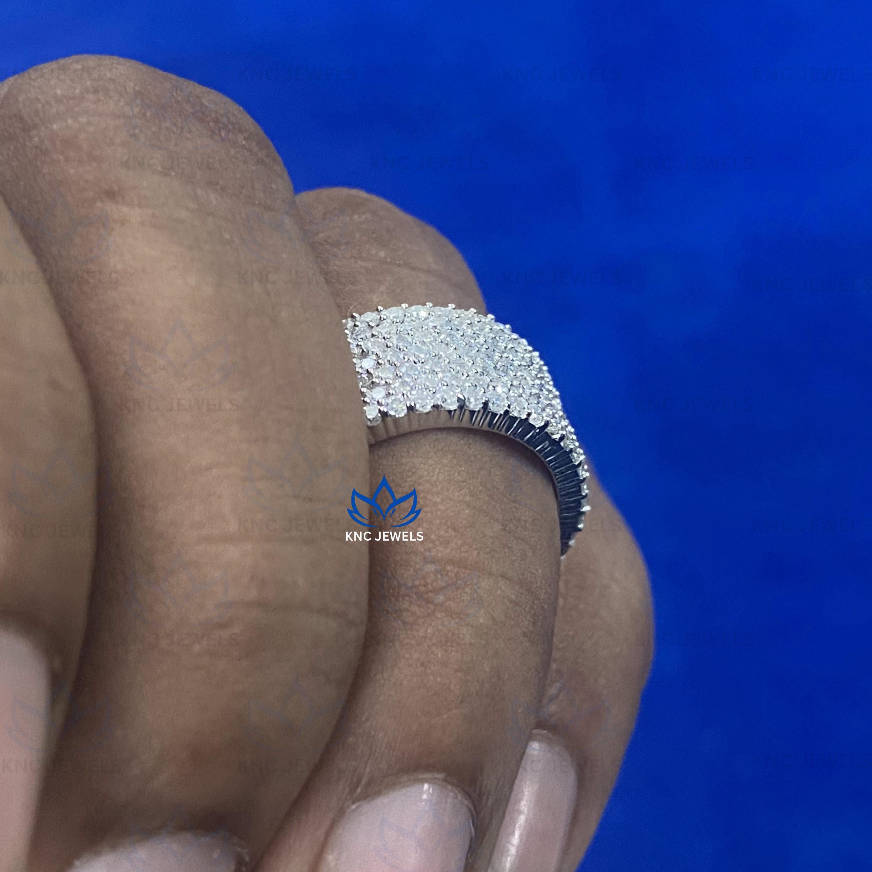 Moissanite Mens Eternity Band 5 Row VVS1 D Color Pave Set Round Cut White Gold Sterling Silver Wedding Ring Lab Grown Diamond Anniversary