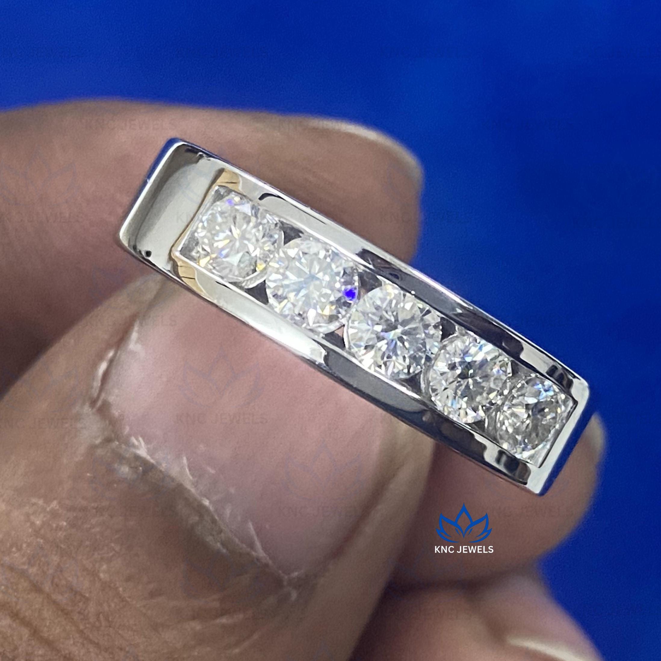 Lab Grown Diamond Men's Wedding Band: Half Eternity Ring, 1.20ctw