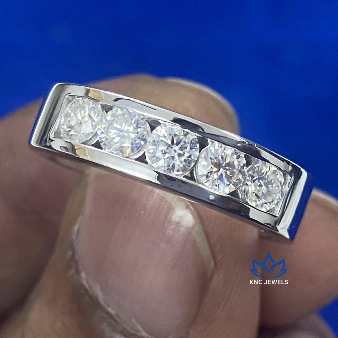 Lab Grown Diamond Men's Wedding Band: Half Eternity Ring, 1.20ctw