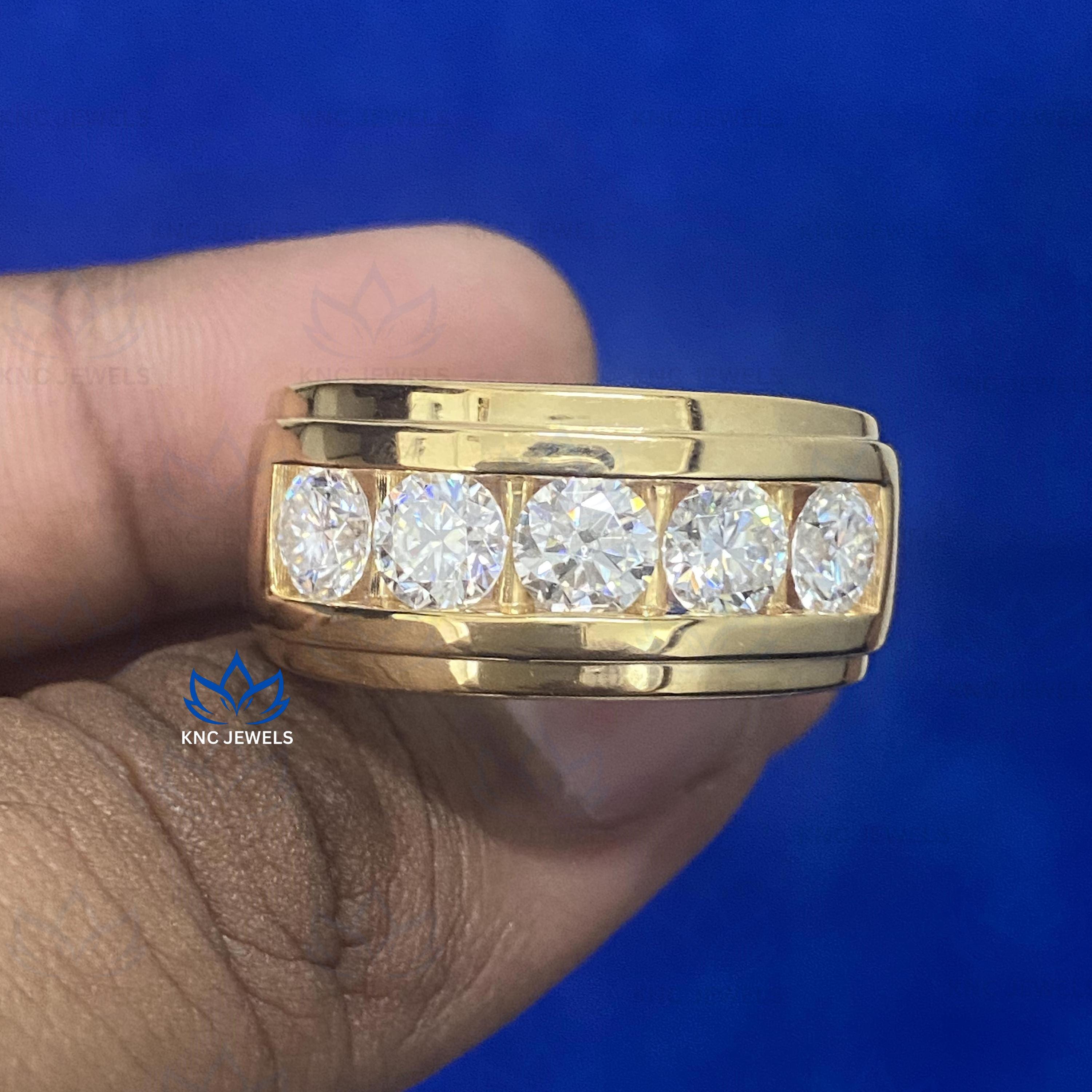 4.00CTW Round Cut Moissanite Eternity Band Men's Wedding Ring in 14k Yellow Gold Plated