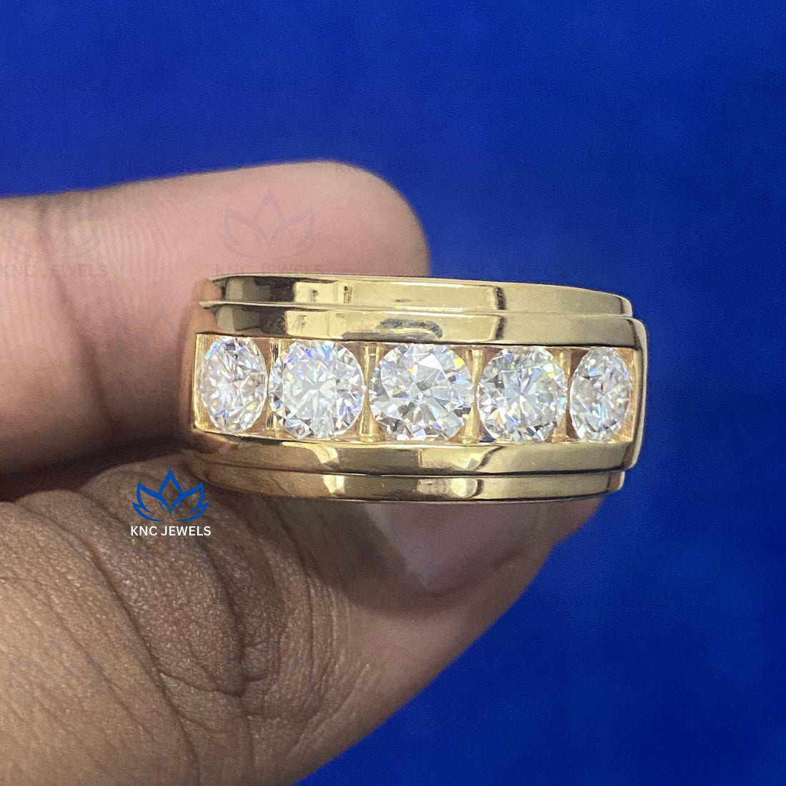 4.00CTW Round Cut Moissanite Eternity Band Men's Wedding Ring in 14k Yellow Gold Plated