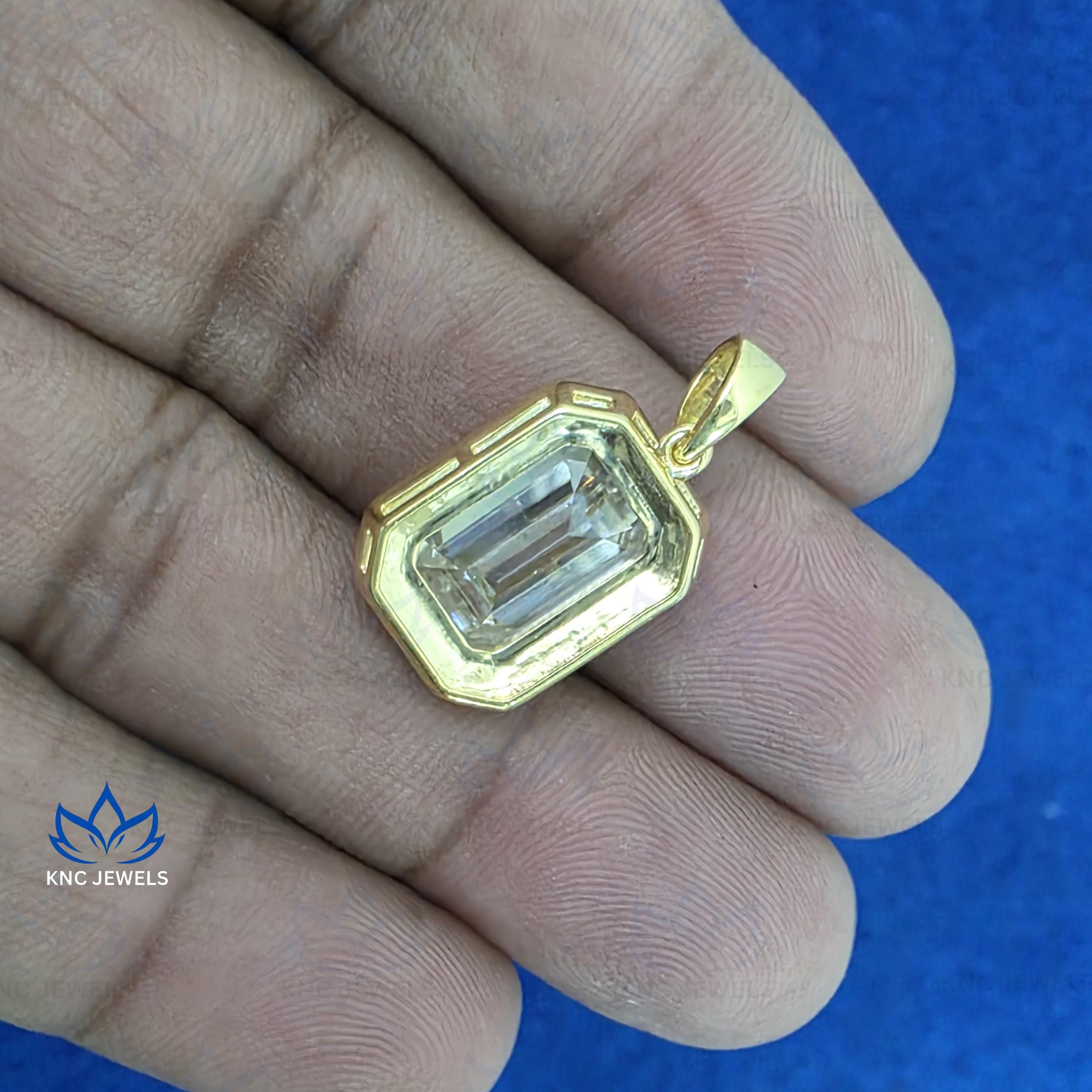 Emerald Cut Moissanite Necklace Art Deco Black Enamel Pendant Green Stone Georgian Jewelry Gold Silver Gift For Her