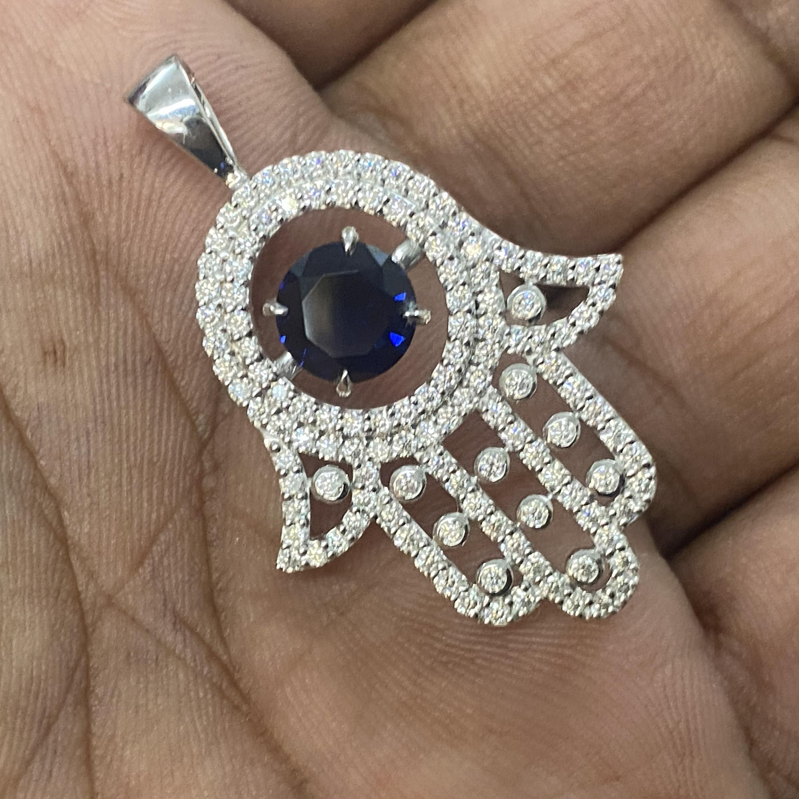 Hamsa Necklace Blue Sapphire | Sterling Silver Hand of Fatima Evil Eye Protection | Kabbalah Jewish Gift for Her | Judaica Pendant