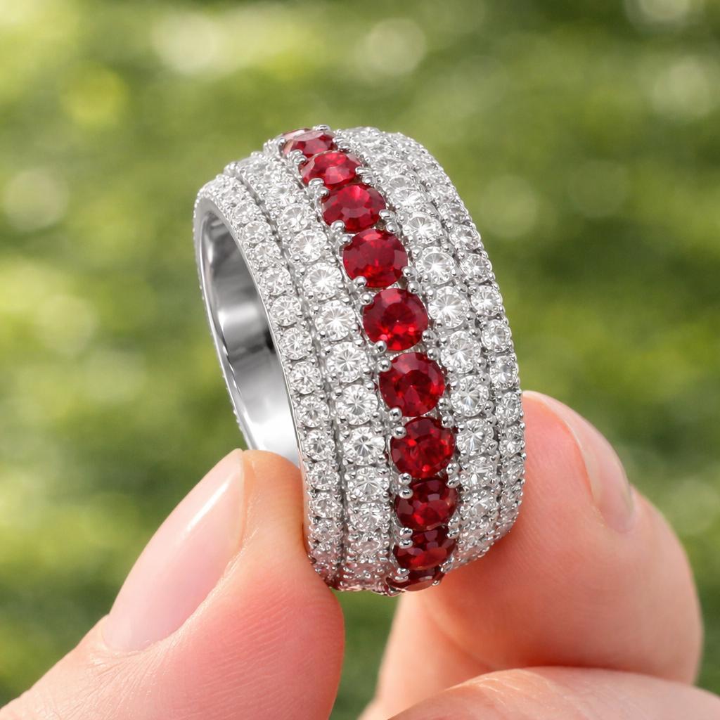 Mens Moissanite Eternity Band, Full Eternity Wedding Ring for Him, Round Cut VVS Moissanite Ring, Anniversary Gift Husband, Groom Ring