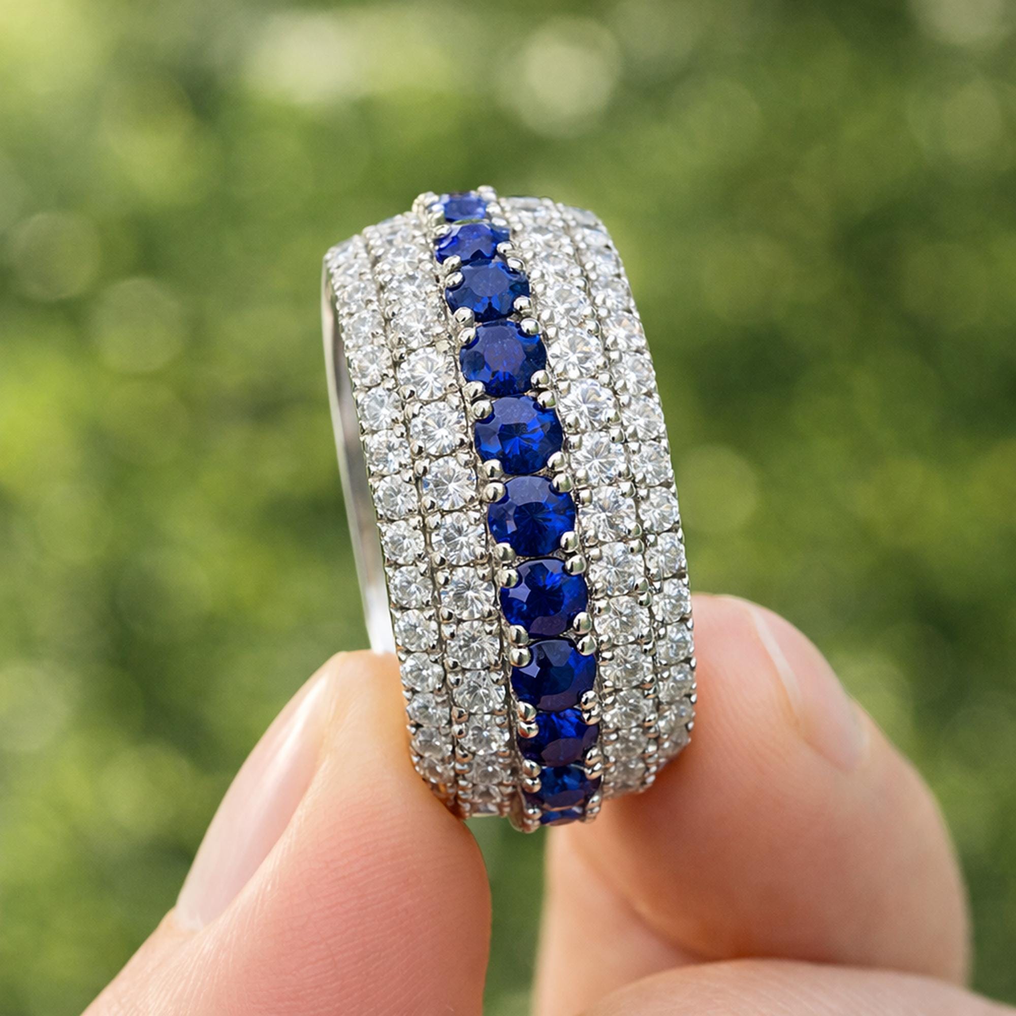 Mens Moissanite Eternity Band, Full Eternity Wedding Ring for Him, Round Cut VVS Moissanite Ring, Anniversary Gift Husband, Groom Ring