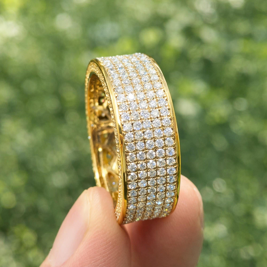 Iced Out Mens Moissanite Eternity Ring, Wide VVS D Color Full Pave Wedding Band, Gift for Husband, Groom Anniversary Ring