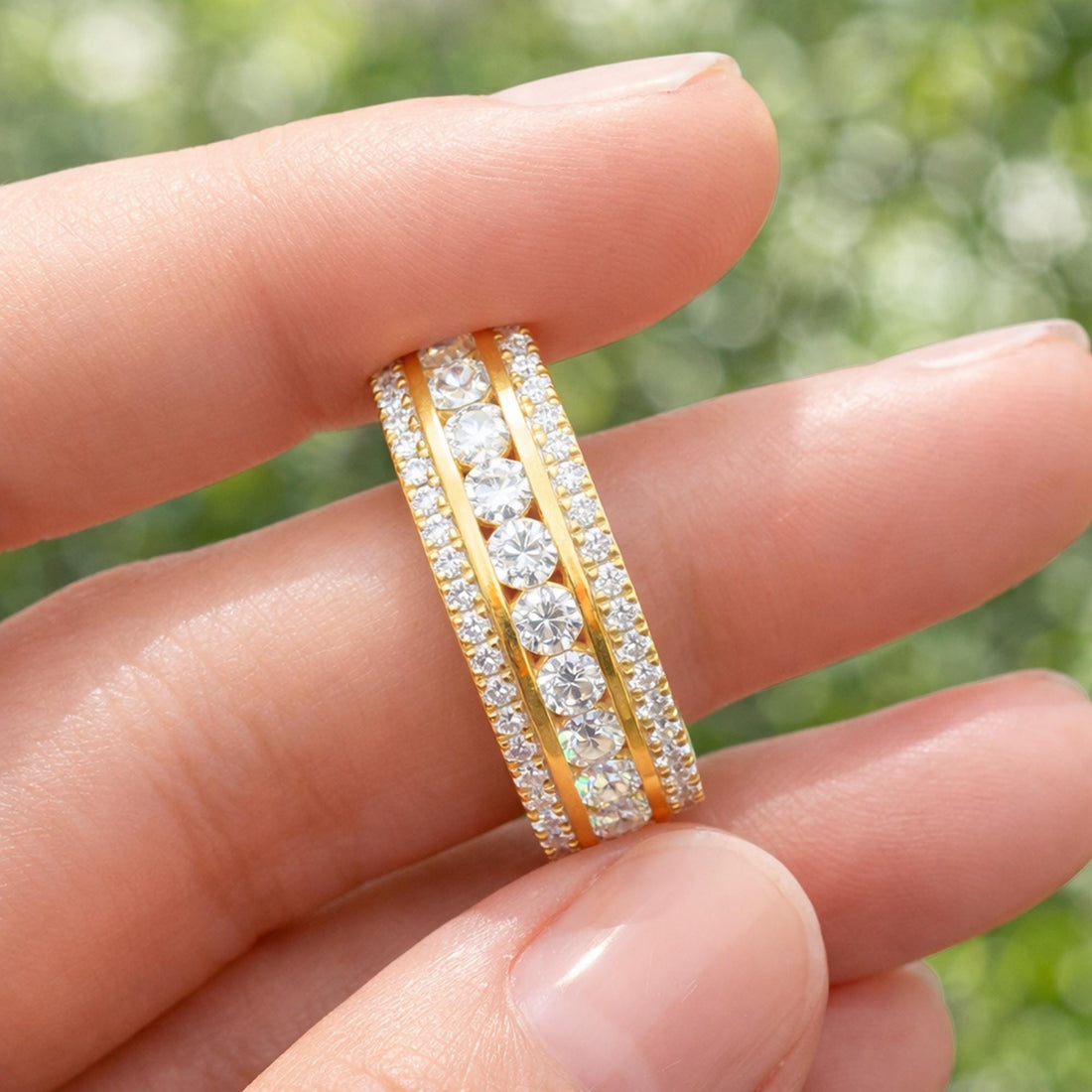 Men's Moissanite Wedding Band 14K Yellow Gold, Full Eternity Ring for Him, Anniversary Gift, Diamond Alternative, Comfort Fit Band