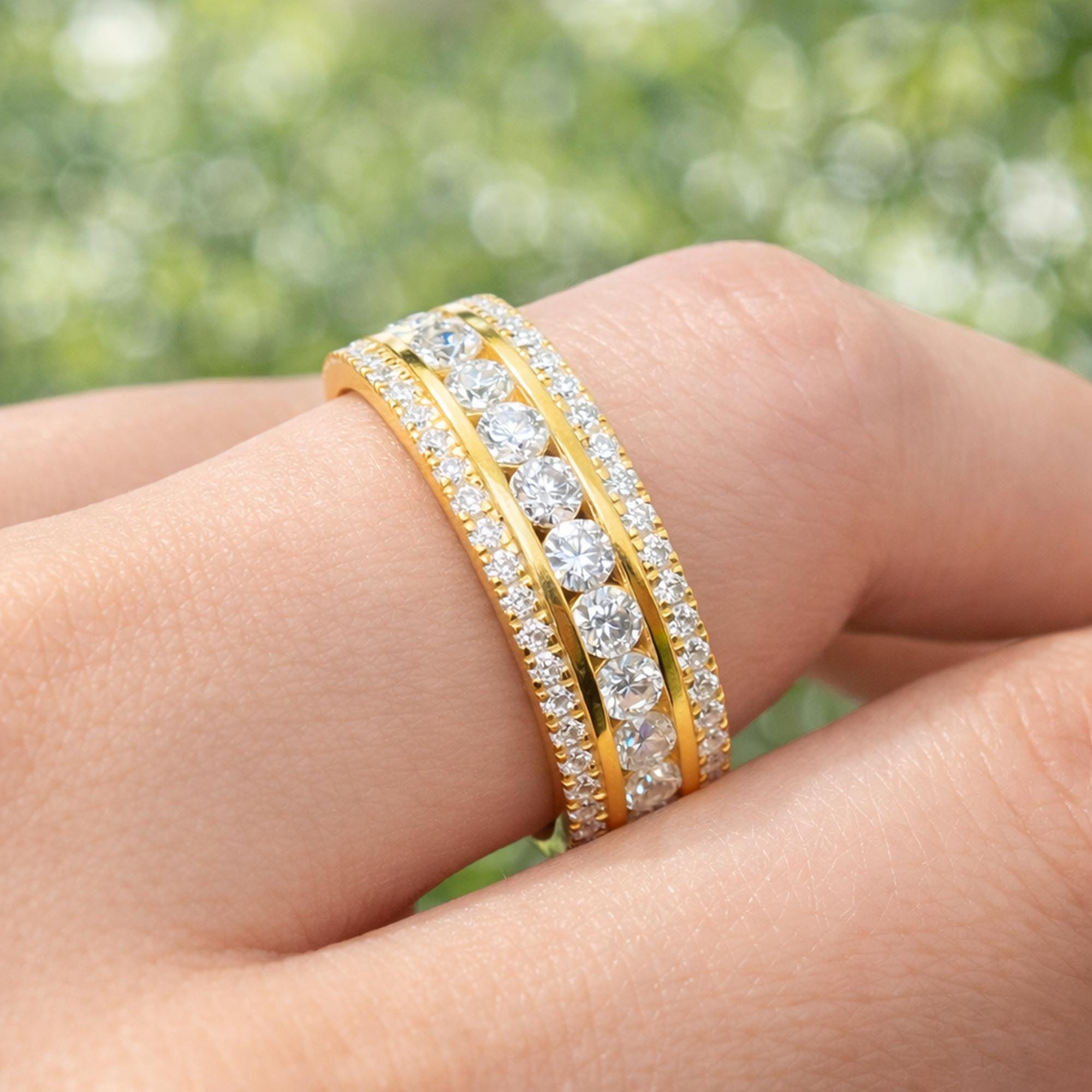 Men's Moissanite Wedding Band 14K Yellow Gold, Full Eternity Ring for Him, Anniversary Gift, Diamond Alternative, Comfort Fit Band