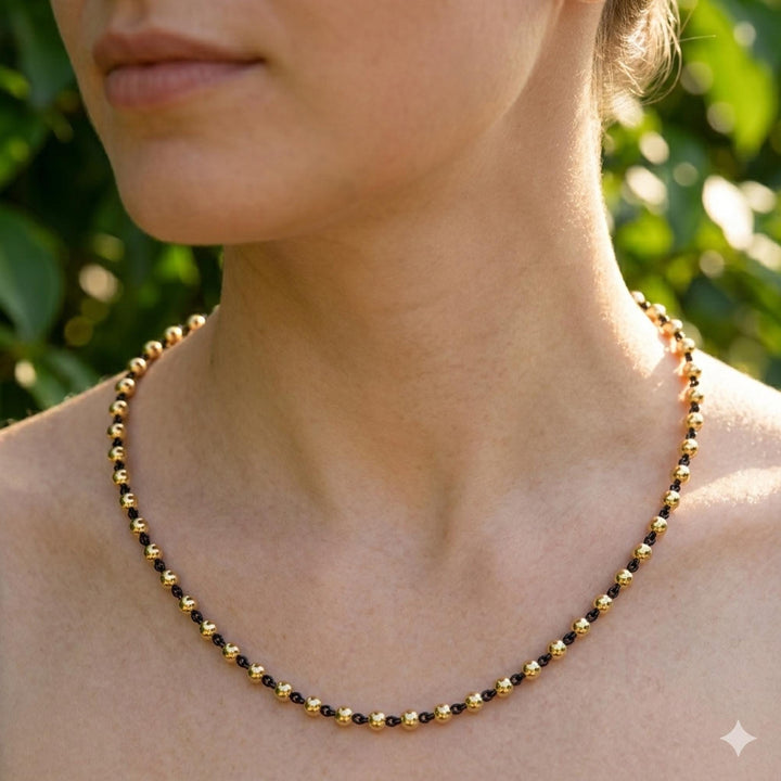 Edwardian Ball n Chain Necklace with Blackened Gold Links, Victorian Style Chain