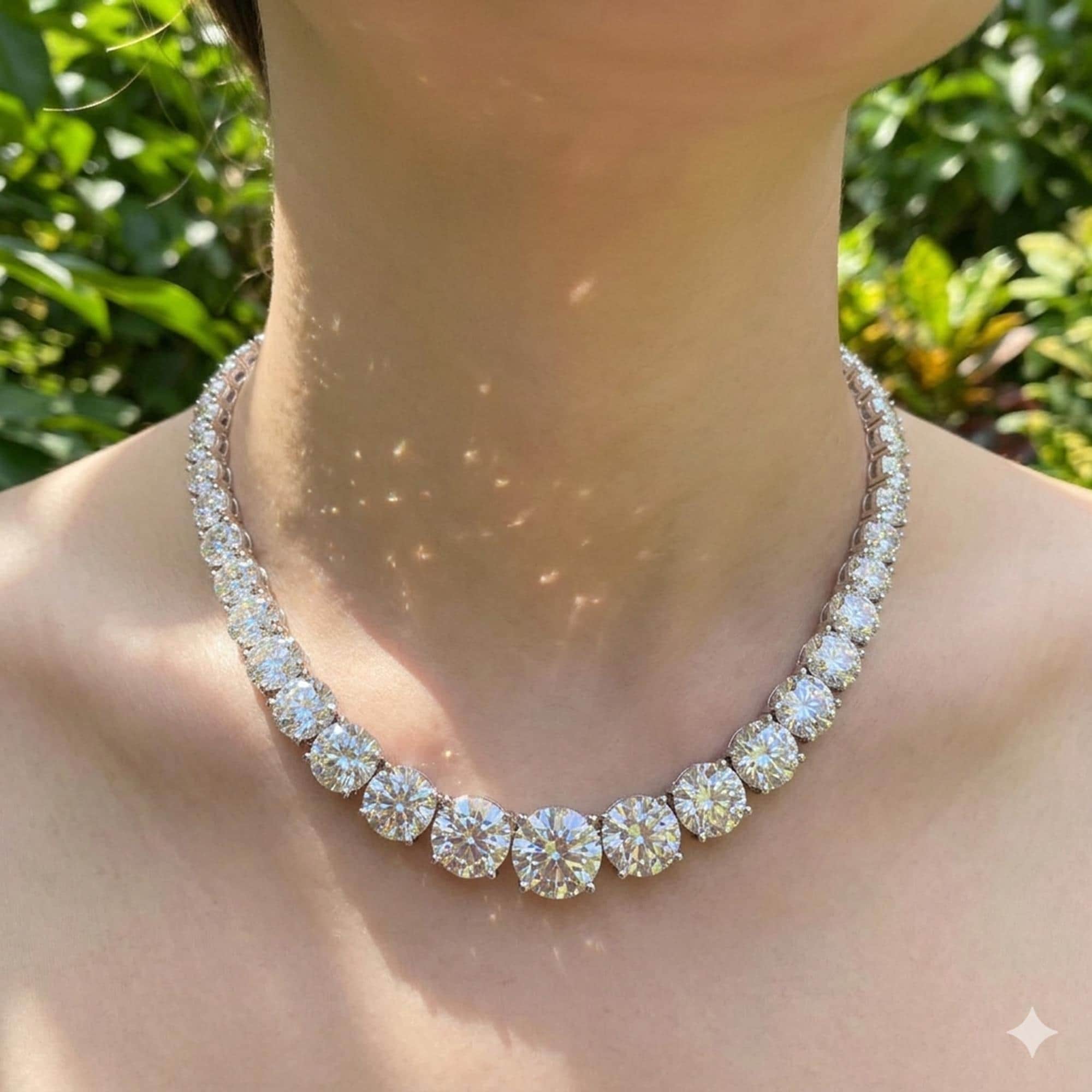 Sterling Silver 40ctw Moissanite Graduated Tennis Necklace