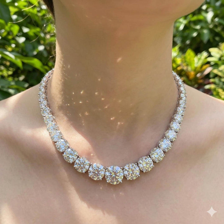 Sterling Silver 40ctw Moissanite Graduated Tennis Necklace