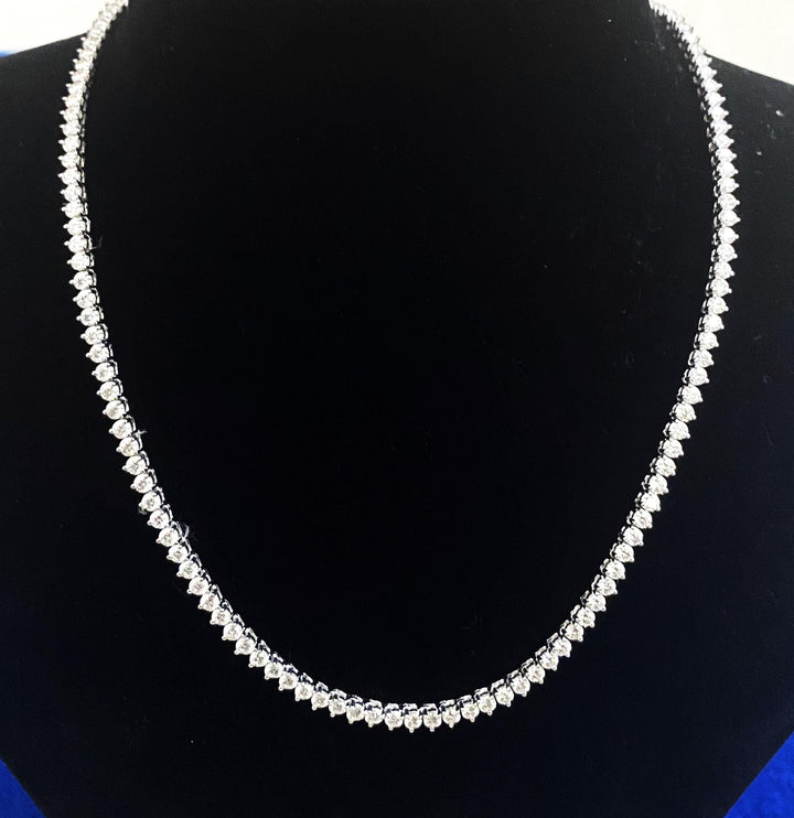 Handmade Moissanite Tennis Necklace, Sterling Silver, Iced Prong Choker