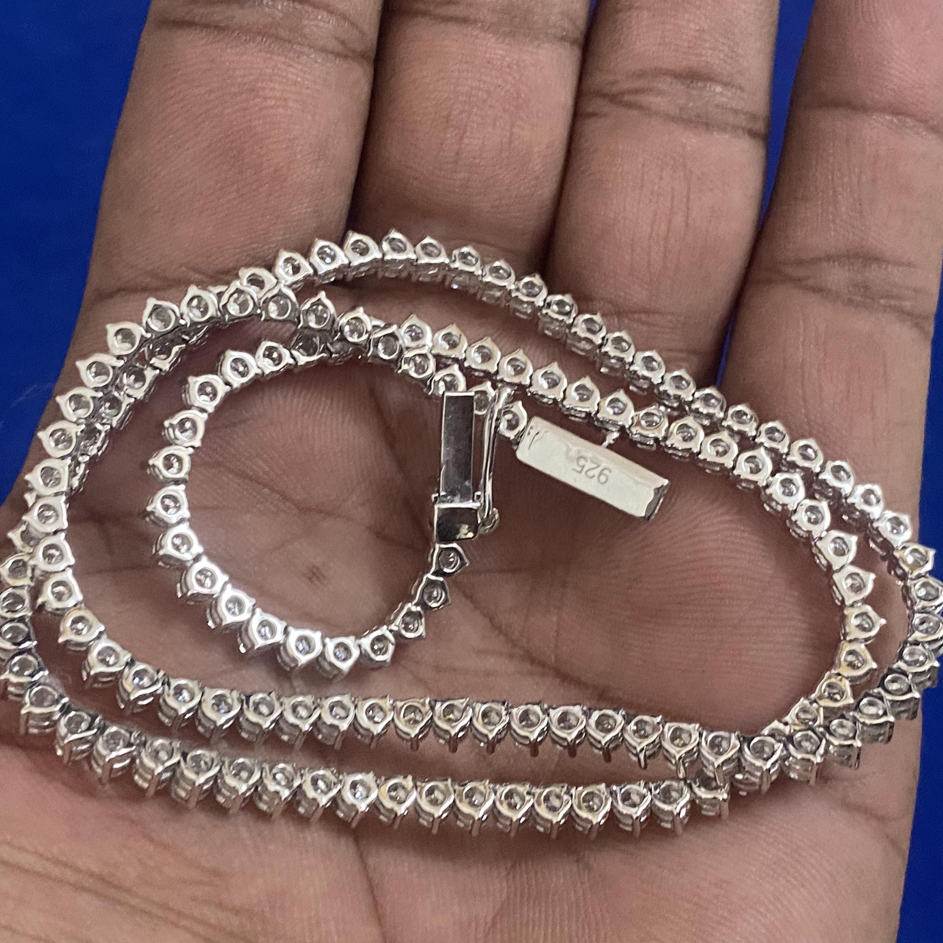 Handmade Moissanite Tennis Necklace, Sterling Silver, Iced Prong Choker