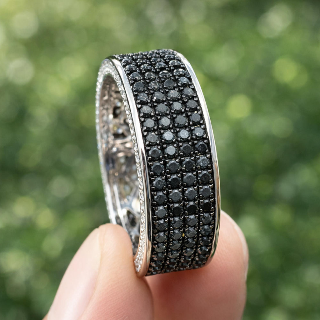 Iced Out Mens Moissanite Eternity Ring, Wide VVS D Color Full Pave Wedding Band, Gift for Husband, Groom Anniversary Ring