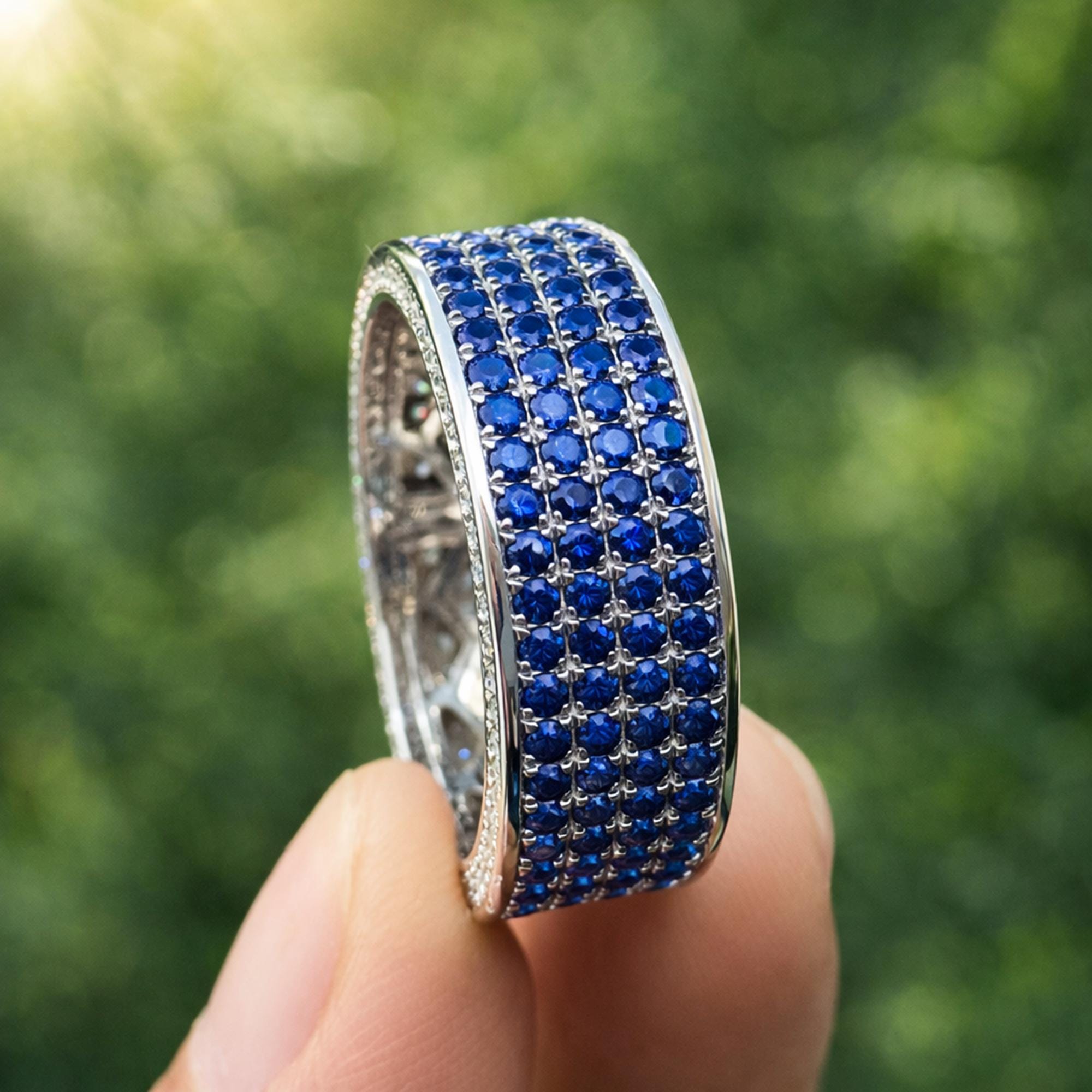Iced Out Mens Moissanite Eternity Ring, Wide VVS D Color Full Pave Wedding Band, Gift for Husband, Groom Anniversary Ring