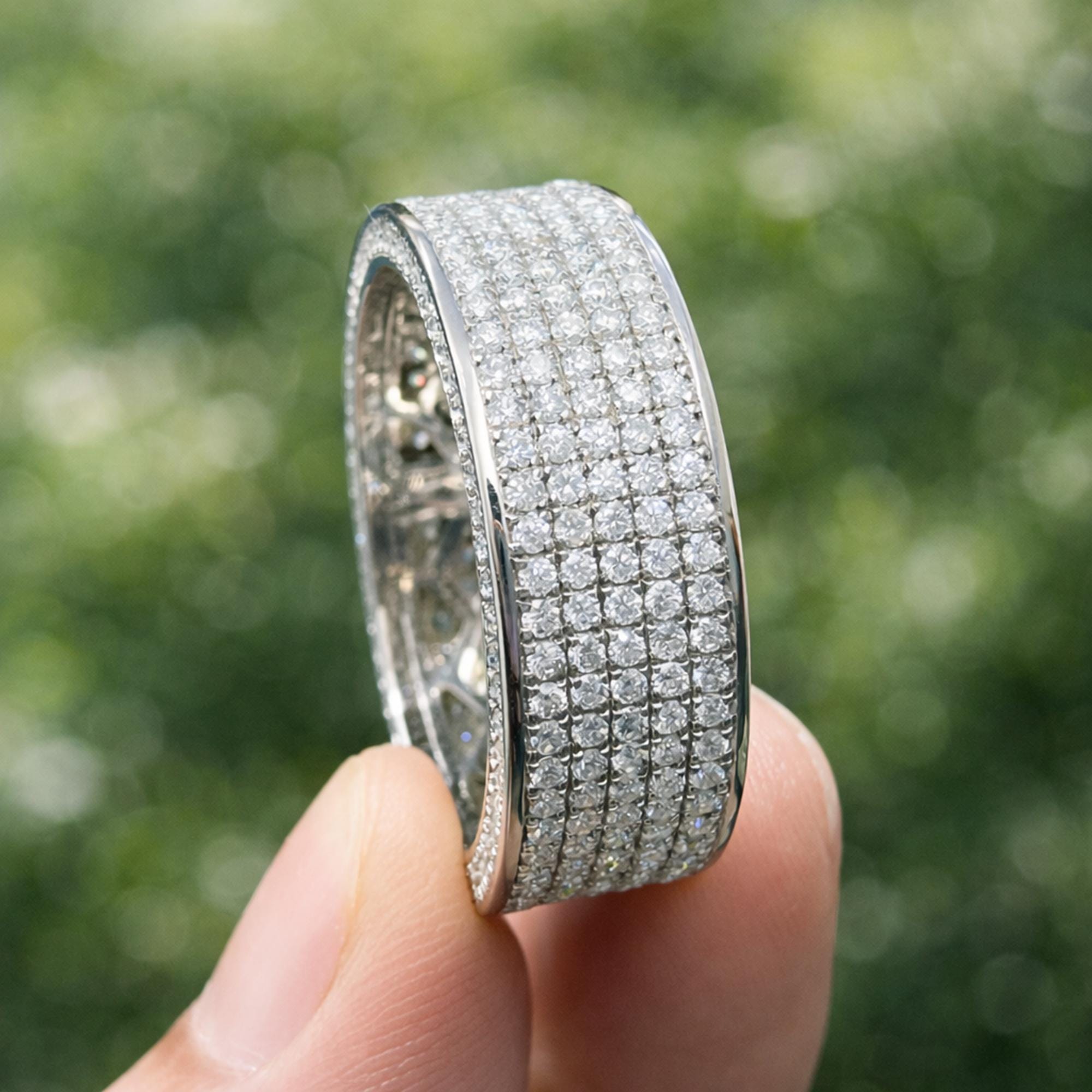 Iced Out Mens Moissanite Eternity Ring, Wide VVS D Color Full Pave Wedding Band, Gift for Husband, Groom Anniversary Ring