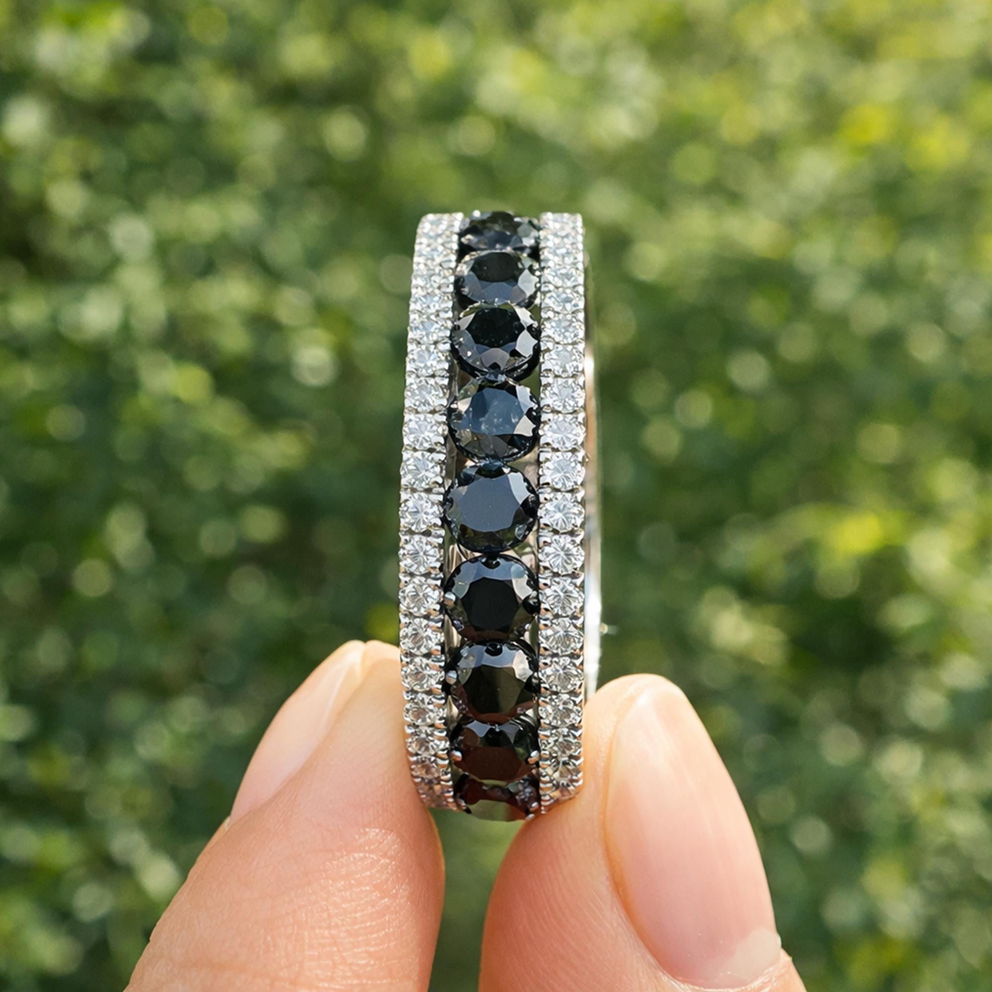Wide Pave Moissanite Mens Wedding Band, Iced Out Sterling Silver Multi Row Ring, VVS D Color, Gift for Husband, Groom Wedding Ring