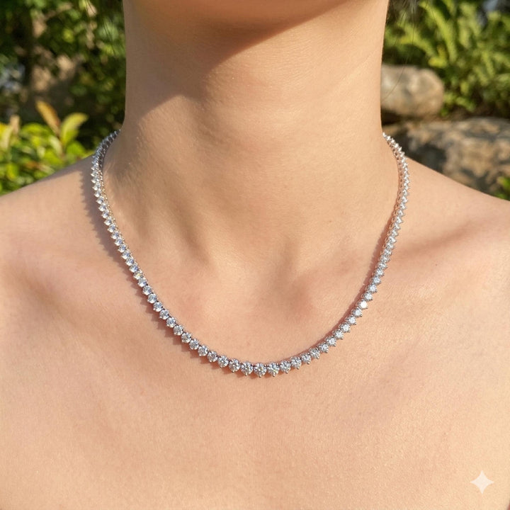 Handmade Moissanite Tennis Necklace, Sterling Silver, Iced Prong Choker