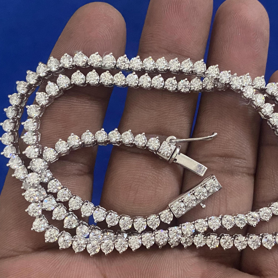 Handmade Moissanite Tennis Necklace, Sterling Silver, Iced Prong Choker