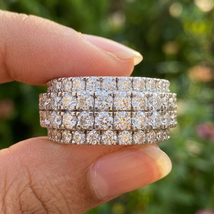 Round Cut VVS1 Moissanite Eternity Band | Sterling Silver Iced Out Hip Hop Ring | D Color 9ctw | Mens Womens Wedding Ring