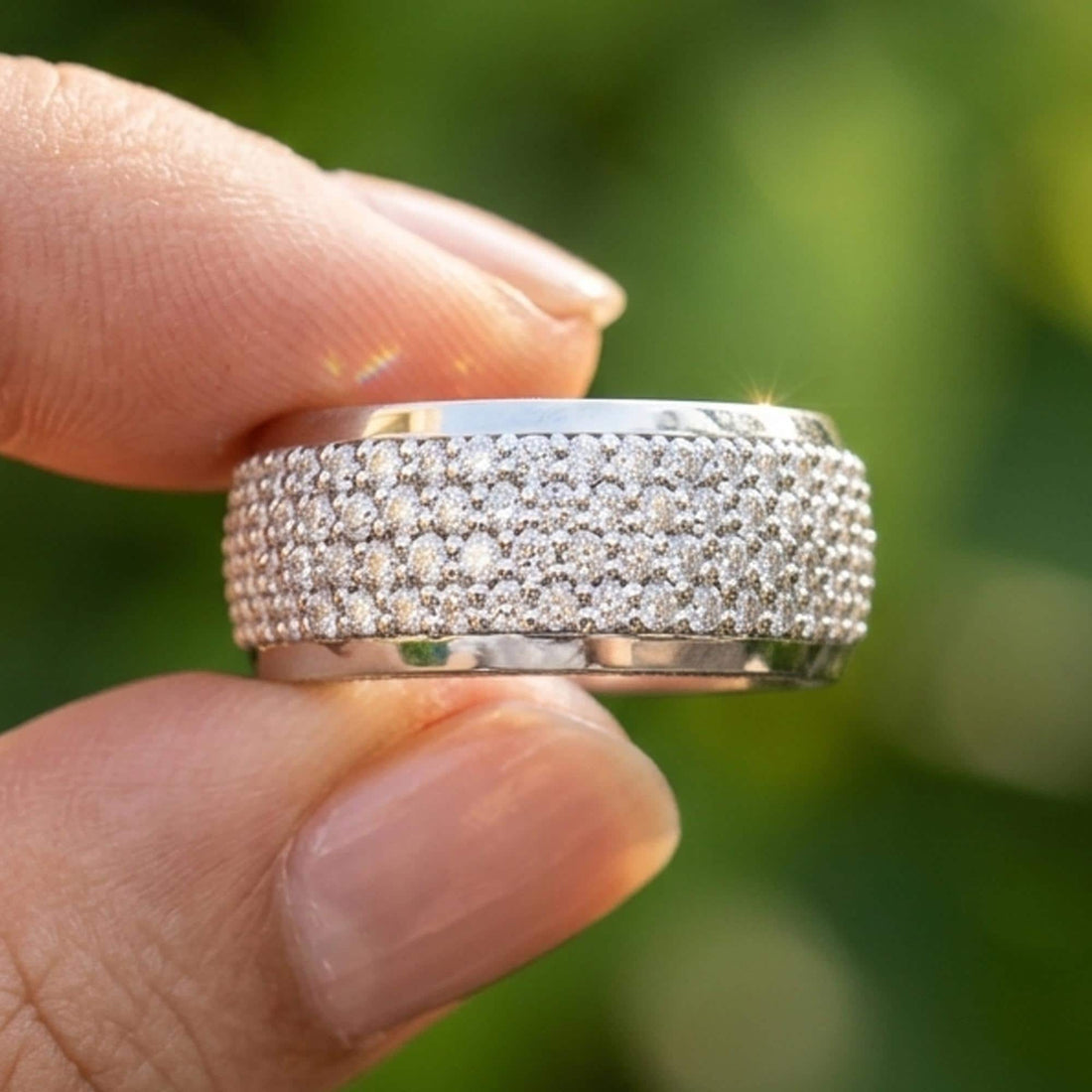 Mens Moissanite Wedding Band, Sterling Silver Pave Ring, Round Cut Anniversary Band, 925 Silver Ring for Husband, VVS1 Engagement Gift