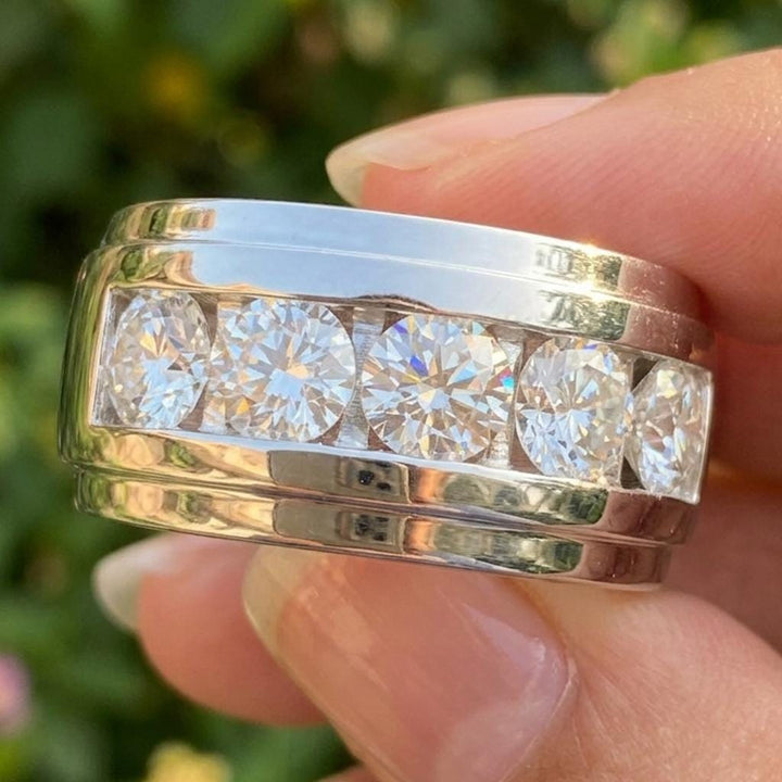 4.20 CTW Moissanite Mens Eternity Band VVS1 Round Cut Wedding Ring Sterling Silver White Gold Anniversary Gift