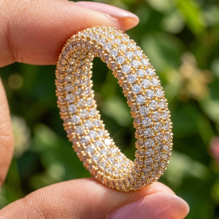 Mens Moissanite Eternity Band Silver Iced Out Ring Hip Hop Round Cut Pave Set Wedding Promise Ring for Him
