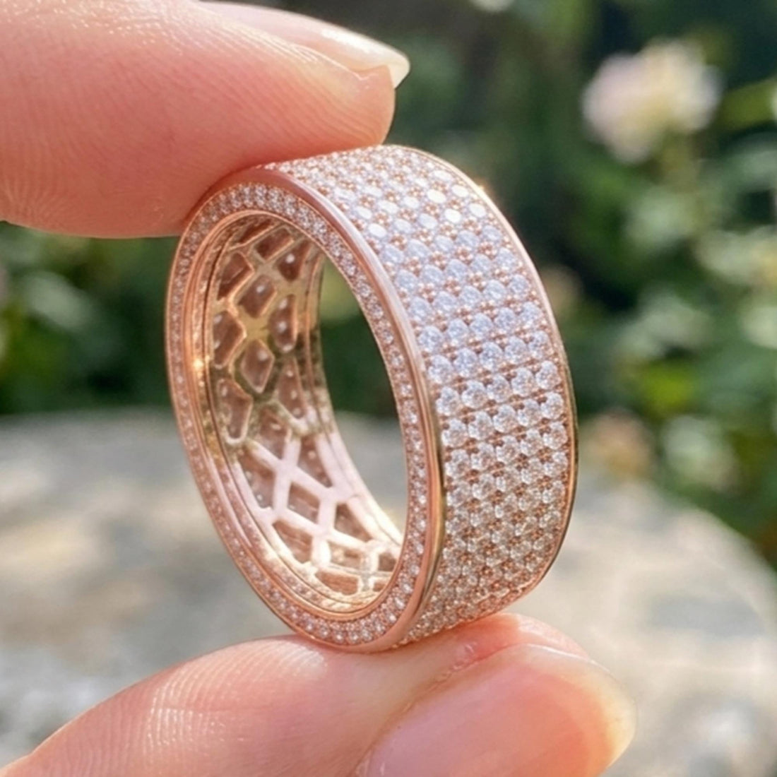 Men's Lab Grown Diamond Eternity Band | 14K Rose Gold Full Diamond Wedding Ring | CVD Diamond Anniversary Gift Husband