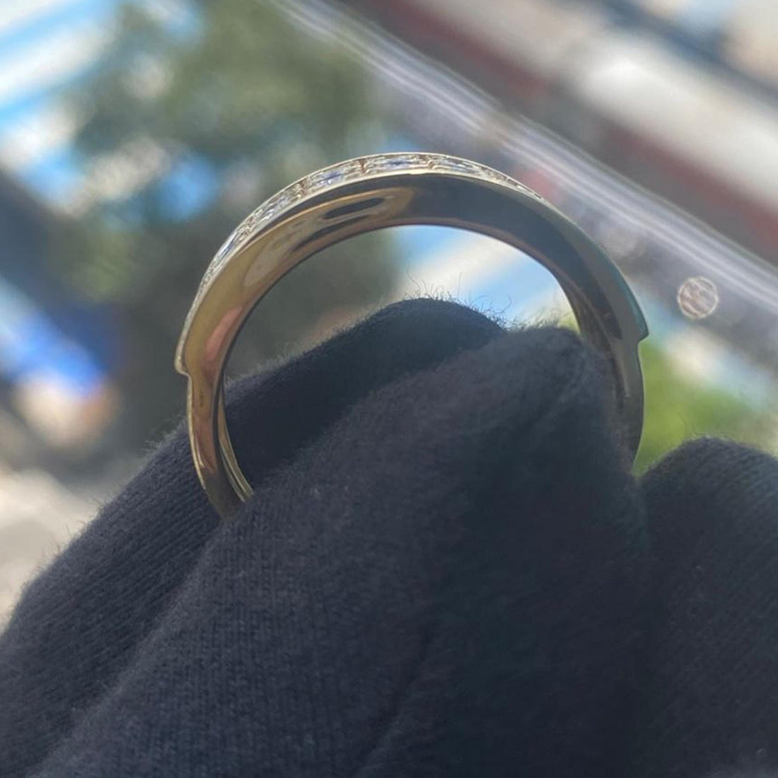 3 Row Moissanite Wide Band Ring Yellow Gold Mens Moissanite Wedding Band Statement Ring Luxury Gift