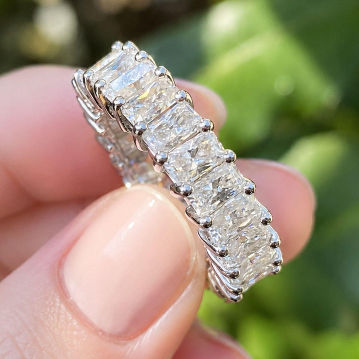 Radiant Cut Moissanite Eternity Band | Women's Bridal Wedding Ring | VVS1 D Color | 14K Gold Option