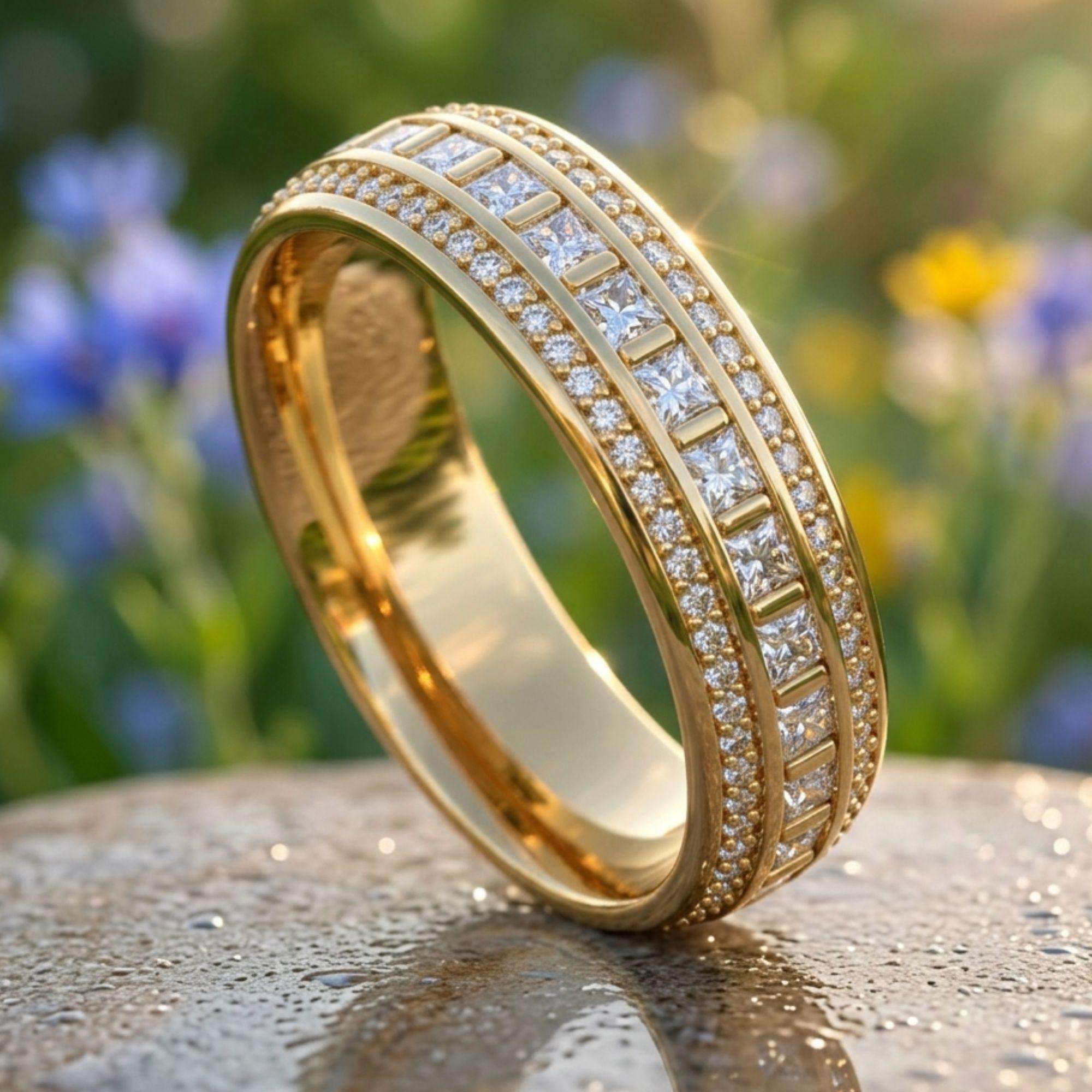 3.40ctw Princess Cut Moissanite Eternity Band | D Color VVS1 | 925 Sterling Silver & 14K Gold Wedding Band | Stackable Anniversary Ring