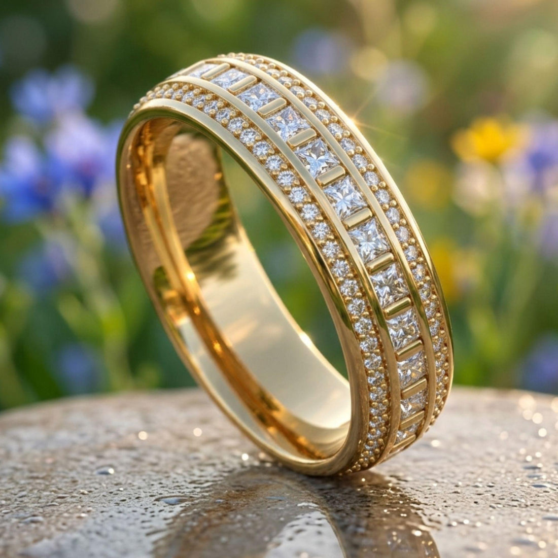3.40ctw Princess Cut Moissanite Eternity Band | D Color VVS1 | 925 Sterling Silver & 14K Gold Wedding Band | Stackable Anniversary Ring