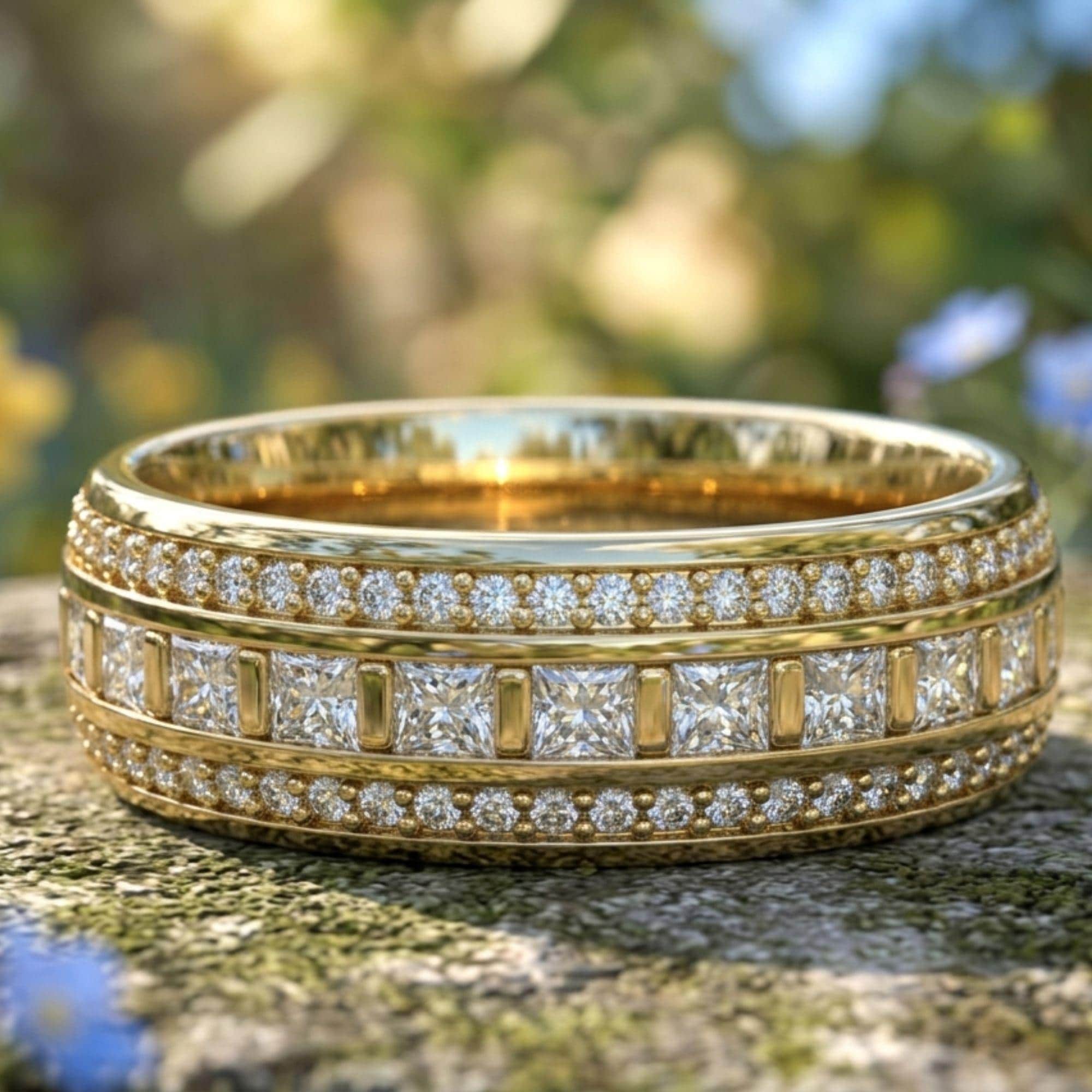 3.40ctw Princess Cut Moissanite Eternity Band | D Color VVS1 | 925 Sterling Silver & 14K Gold Wedding Band | Stackable Anniversary Ring
