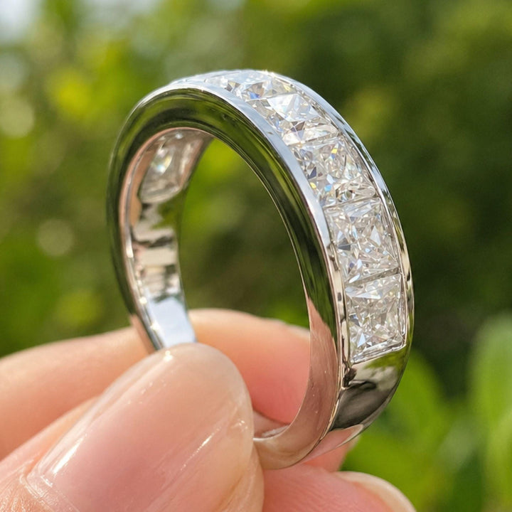 Princess Cut Lab Grown Diamond Wedding Band, 1.50 Carat Eternity Ring, Women's Anniversary Band, White Gold Bridal Ring, Stackable Band
