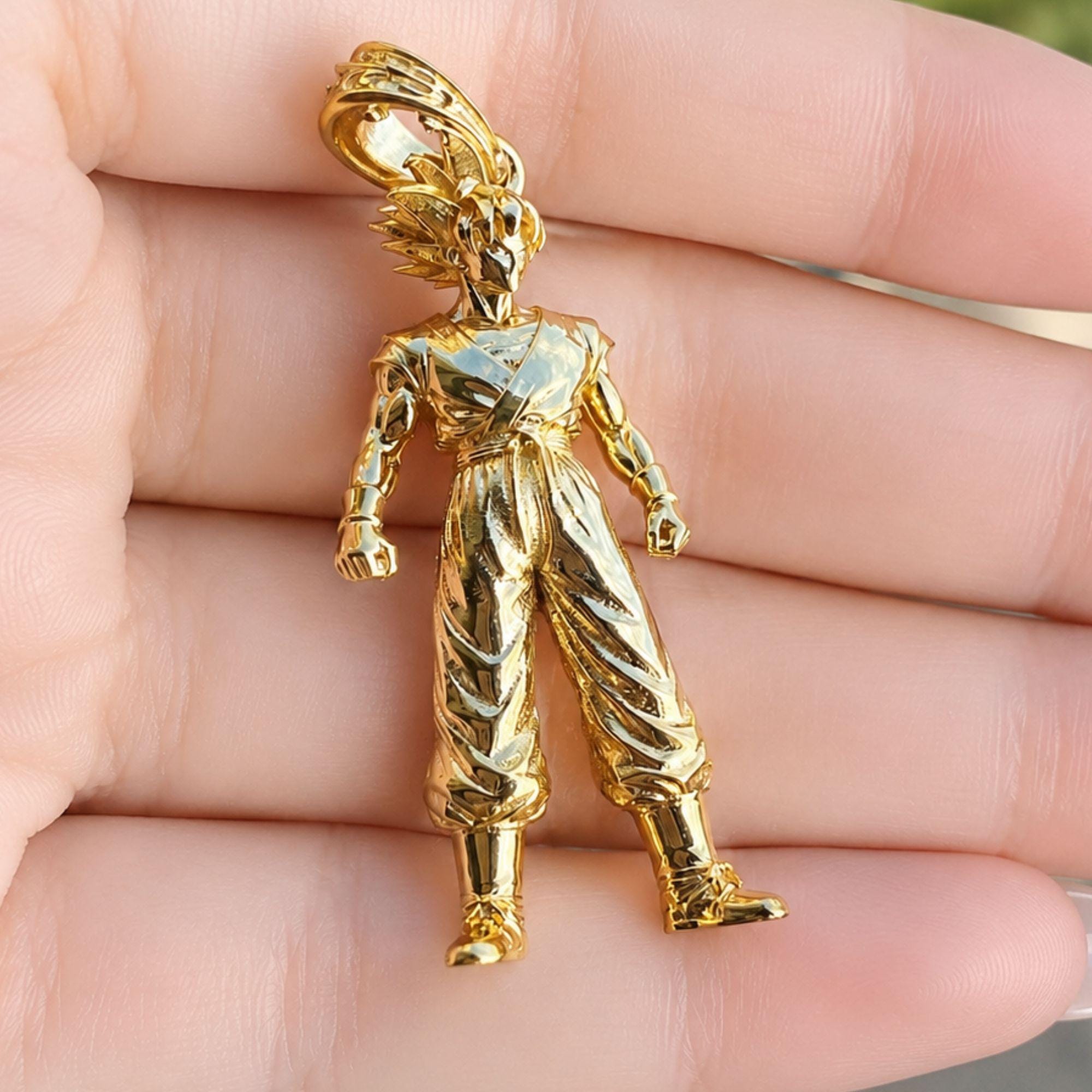3D Super Saiyan Warrior Pendant | Gold Plated Anime Charm Necklace | Dragon Ball Inspired | Anime Gift for Him | Men's Jewelry