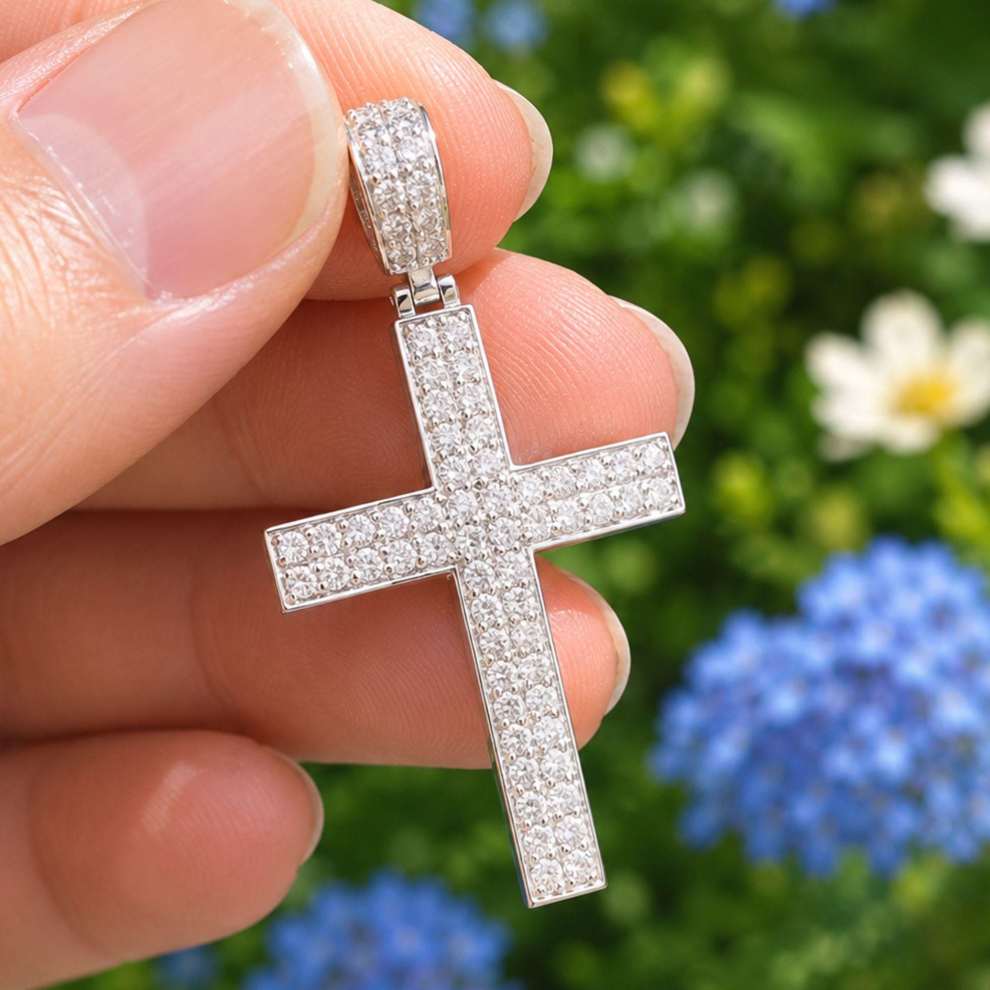 Moissanite Cross Pendant: Sterling Silver Gothic Necklace