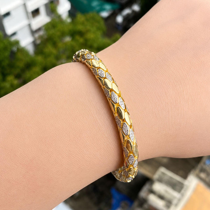 Moissanite Tennis Bangle Bracelet, VVS1 D Color 14K Gold Plated 925 Sterling Silver, Unisex Stackable Gift for Women Men, Wedding Gift